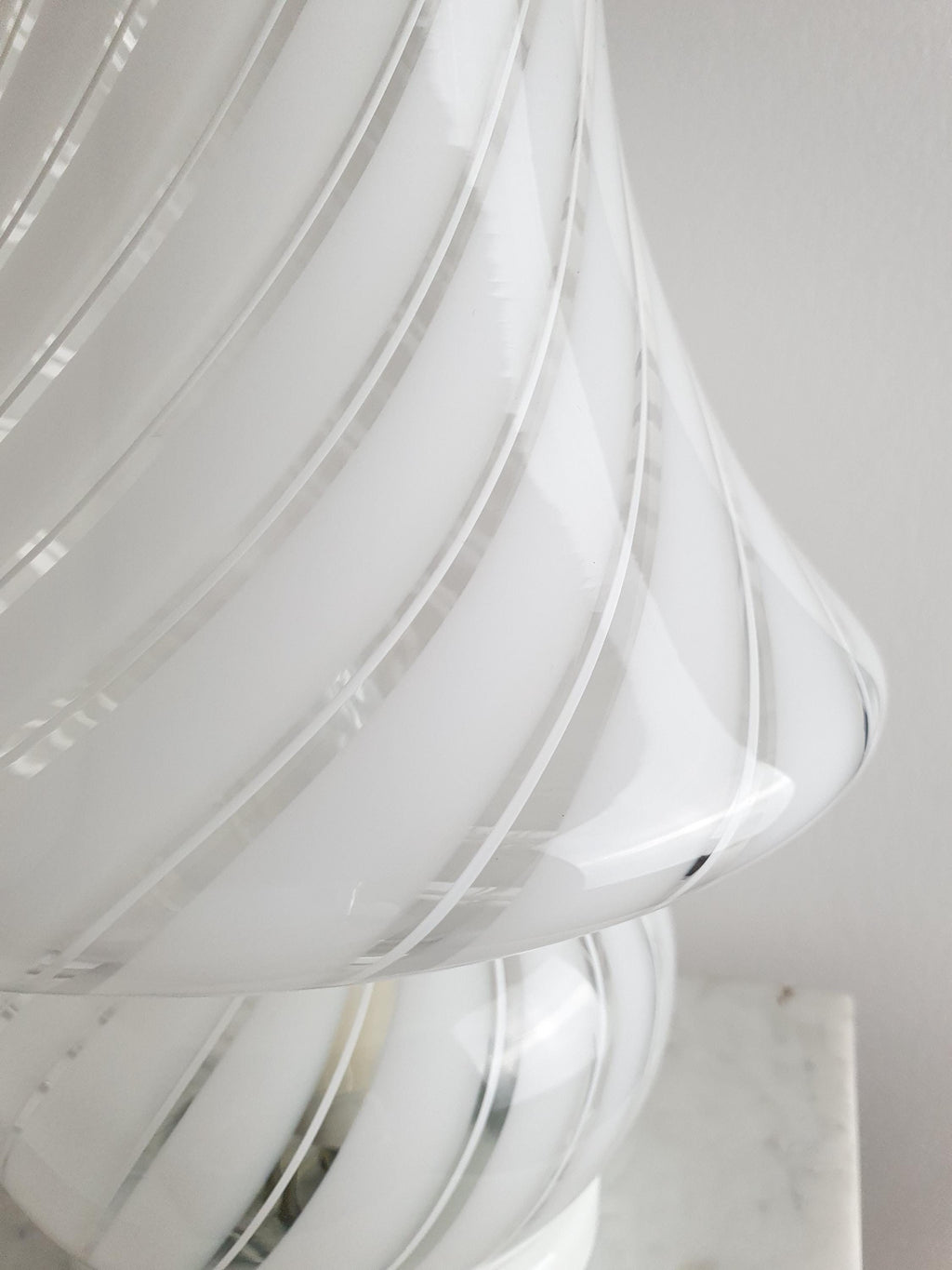 Vintage Murano Glass Mushroom Lamp: White Swirl, 1970s Italian Lighting