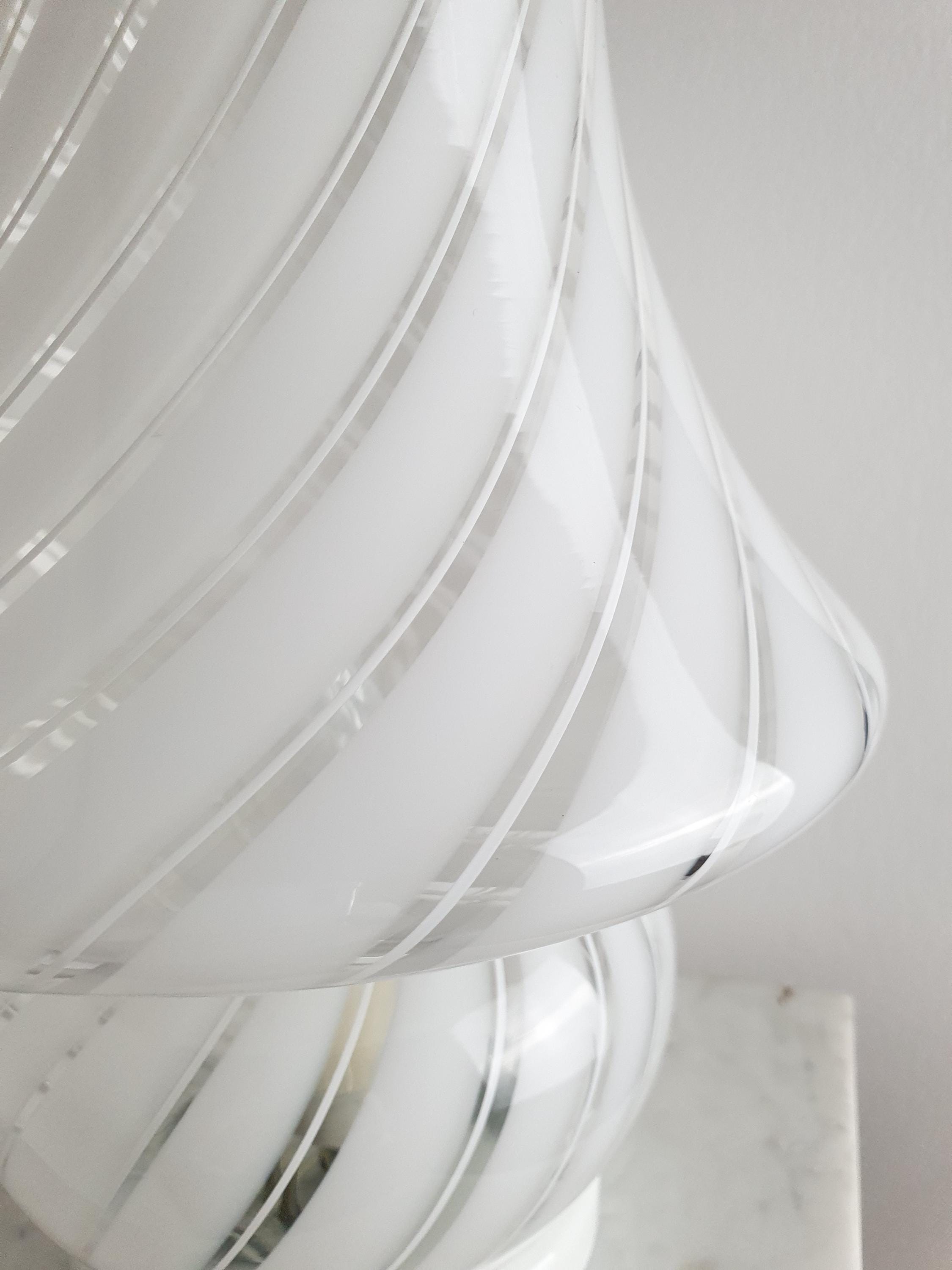 Vintage Murano Glass Mushroom Lamp: White Swirl, 1970s Italian Lighting