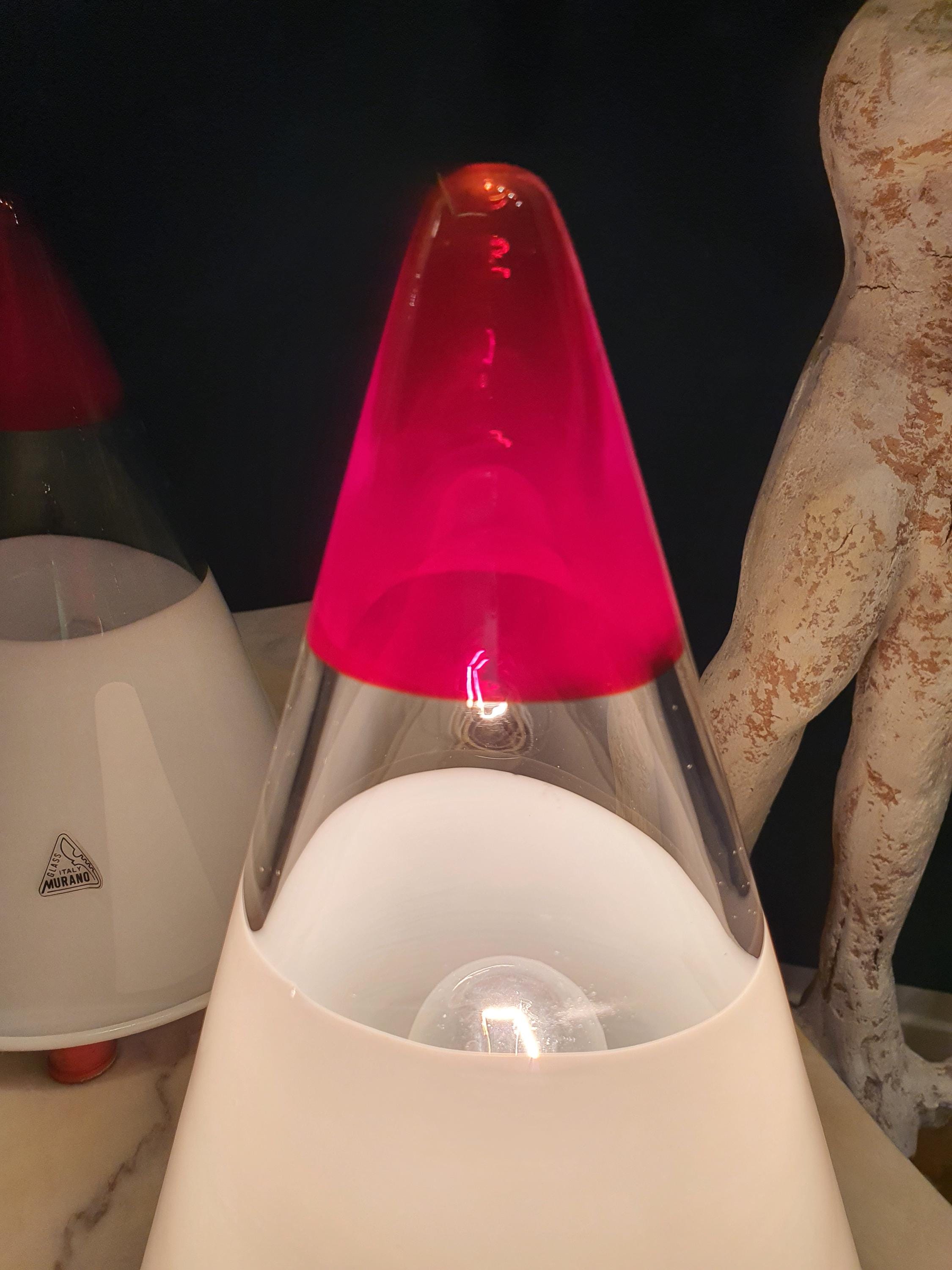 Vintage Murano Glass Table Lamps: Cone-Shaped MCM Italian Lighting