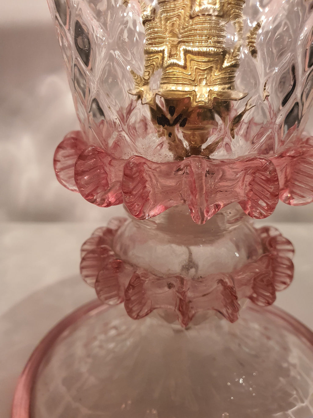 Vintage Murano Glass Tulip Table Lamp – 1970s Pink Floral Bedside Light