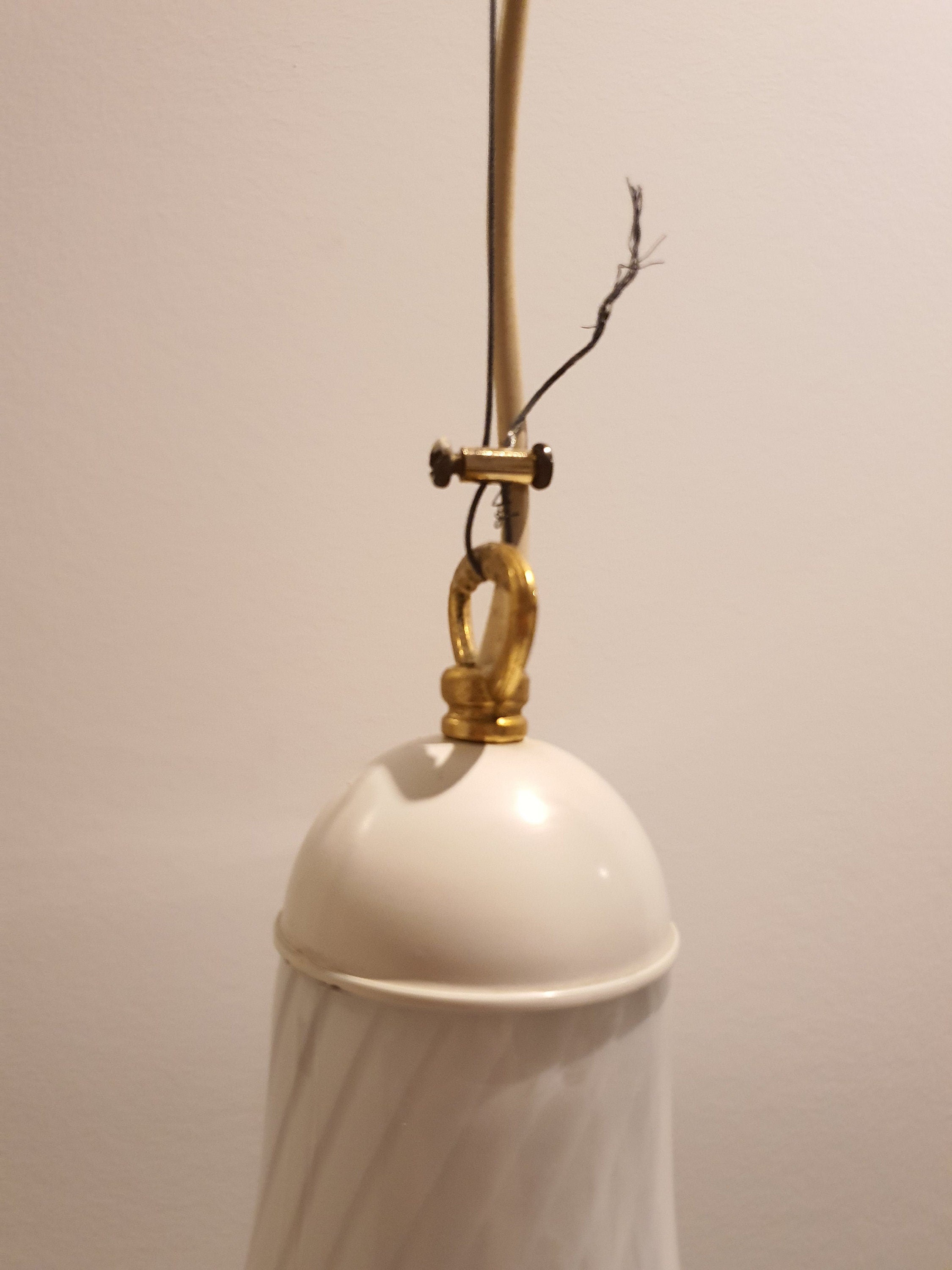 Vintage Murano Glass Swirl Pendant Light: Hand-Crafted White Chandelier