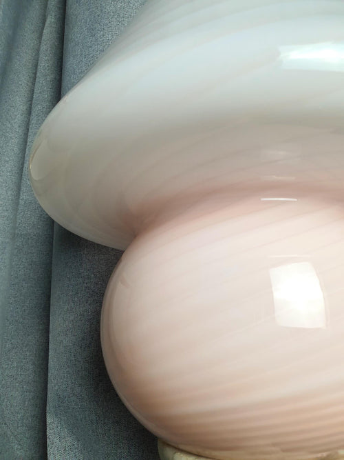Große Pilzlampe aus Muranoglas, Rosa Wirbel, Vintage-Nachttischlicht