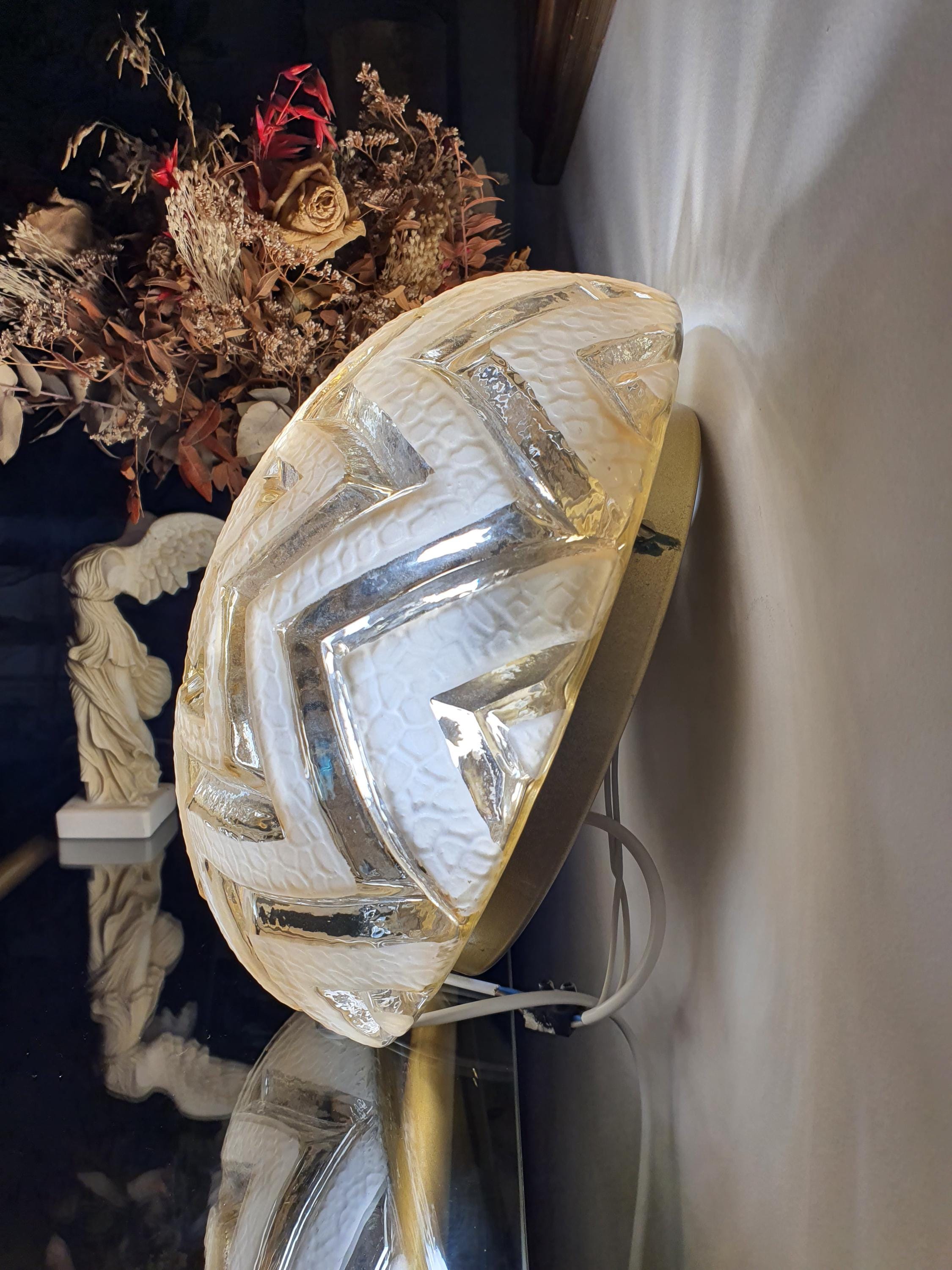 Art Deco Ceiling Light in Stamped Clear Glass | Matte Star Pattern, Bronze Base