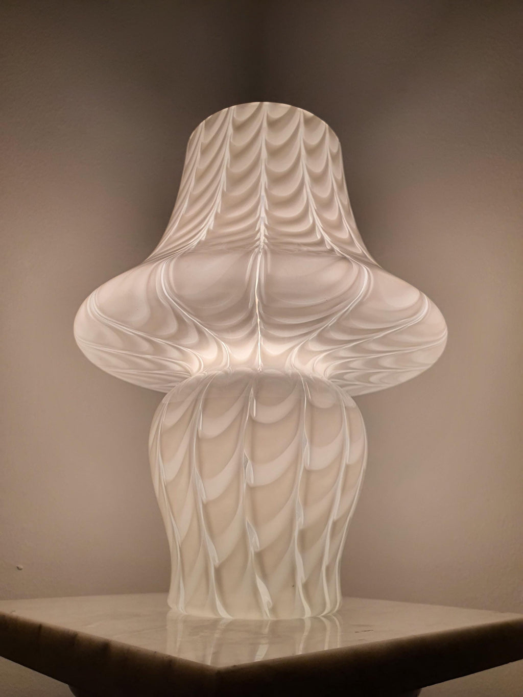 Vintage Murano Glass Mushroom Table Lamp | Waved Mouth-Blown Italian Lighting