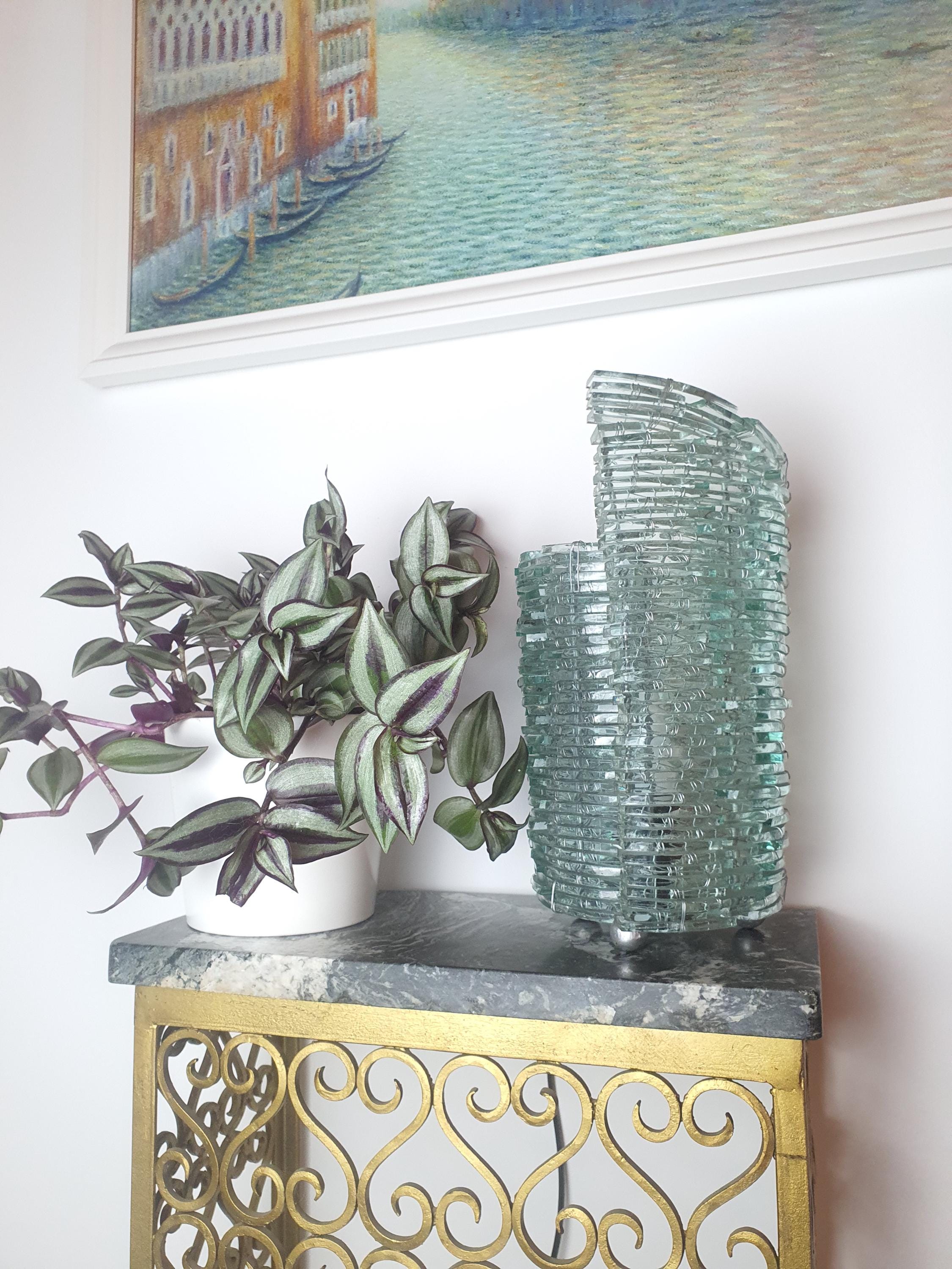 Handcrafted Segmented Glass Bedside Lamp: Midcentury Modern Decor