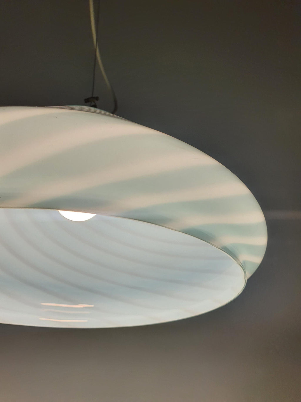 Labelled Murano Glass Light Blue Bell Pendant Light | Candy Swirl Italian Vintage Lamp