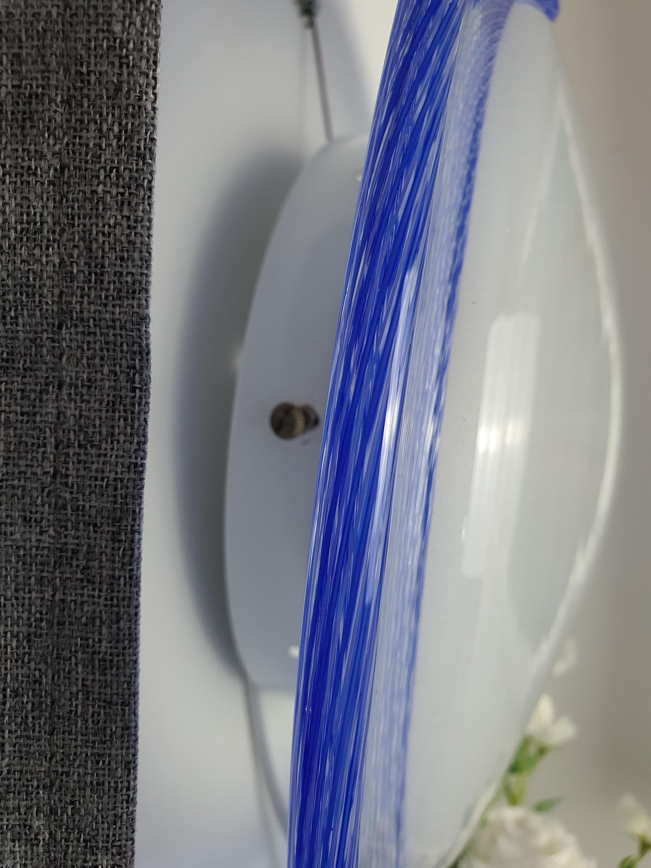 Due P Murano Glass Flush Mount Light: Blue Filigree, Bubbles, MCM Decor