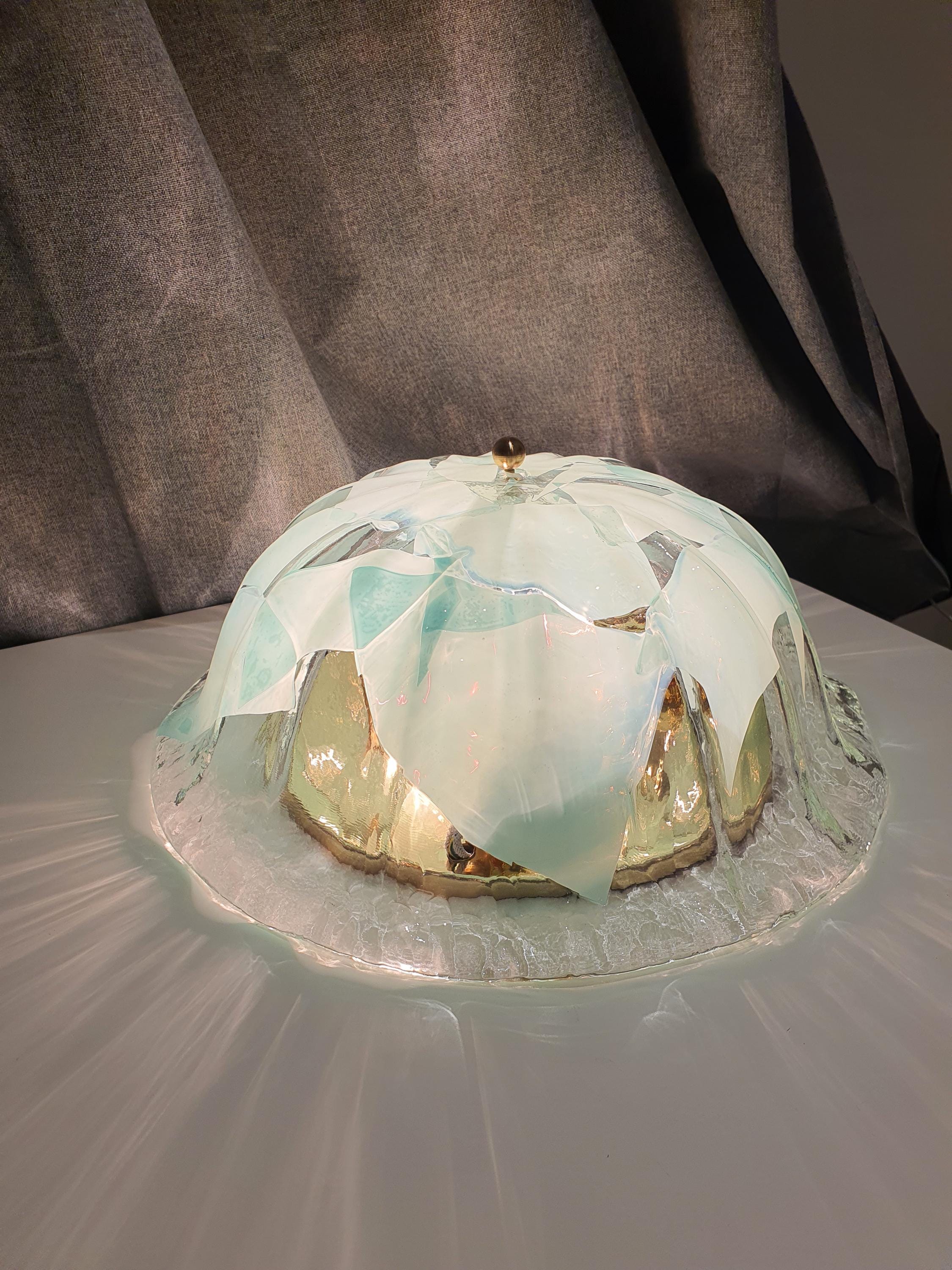 La Murrina Murano Glass Sconce: Art Deco Baby Blue Floral Flush Mount