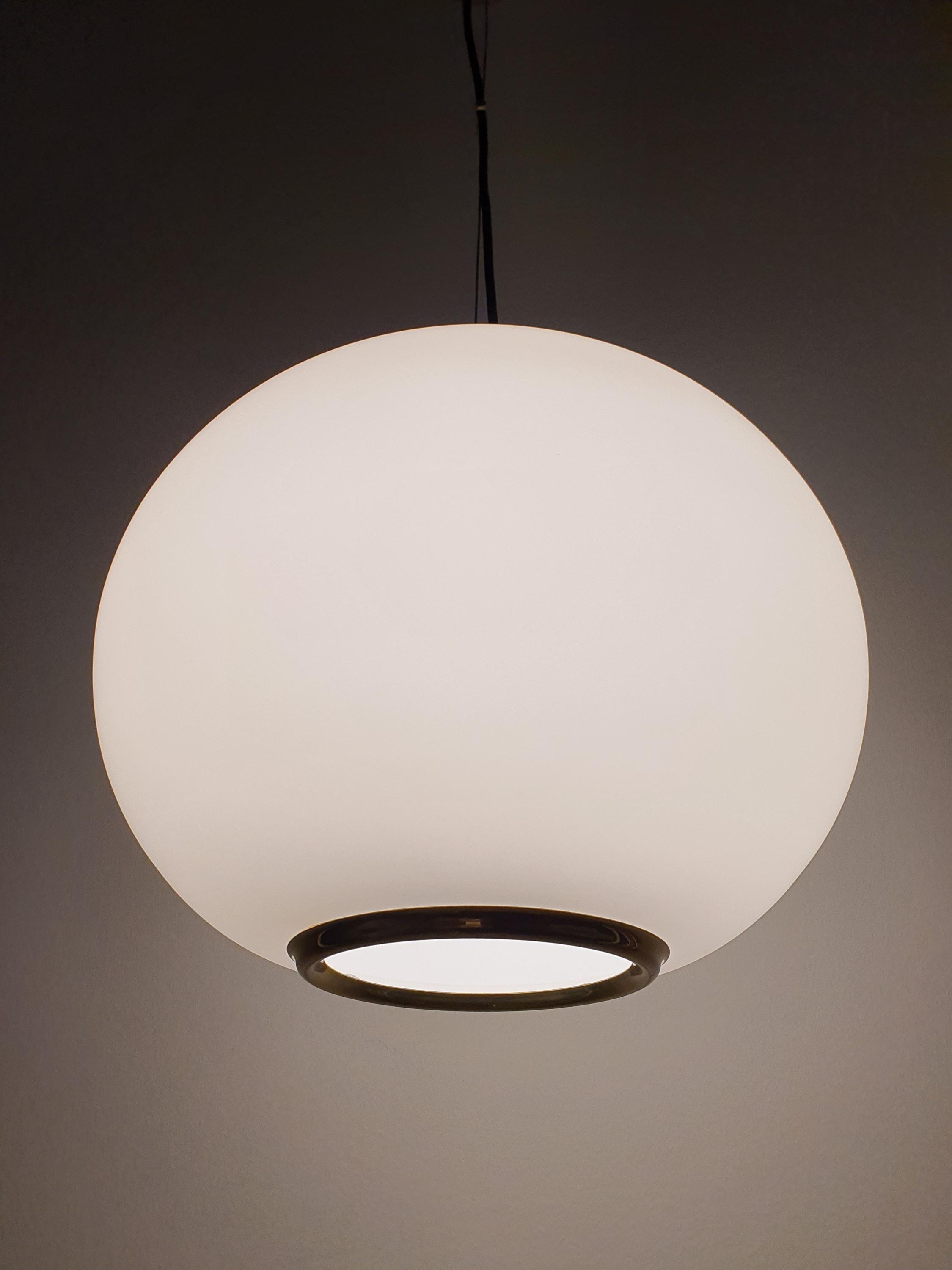 Satin Glass Globe Pendant Light in Brass Frame Midcentury Dining & Bathroom