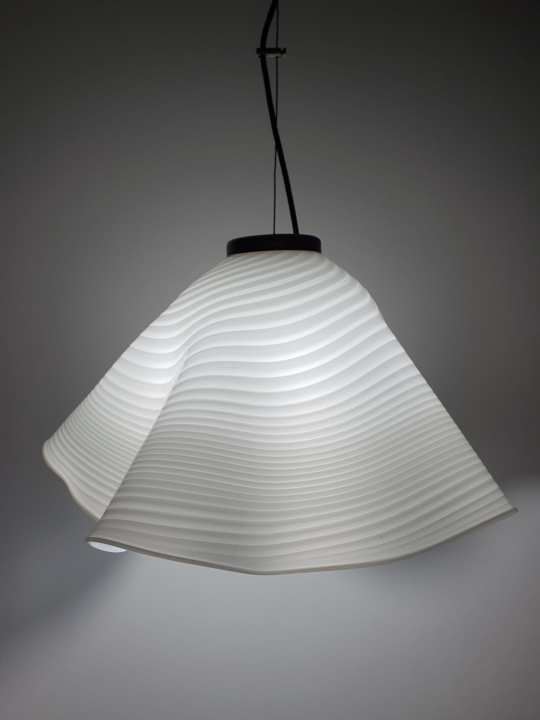 Vintage Murano Glass Fazzoletto Pendant Light | White Swirled Glass & Gold Base | Organic Italian Handkerchief