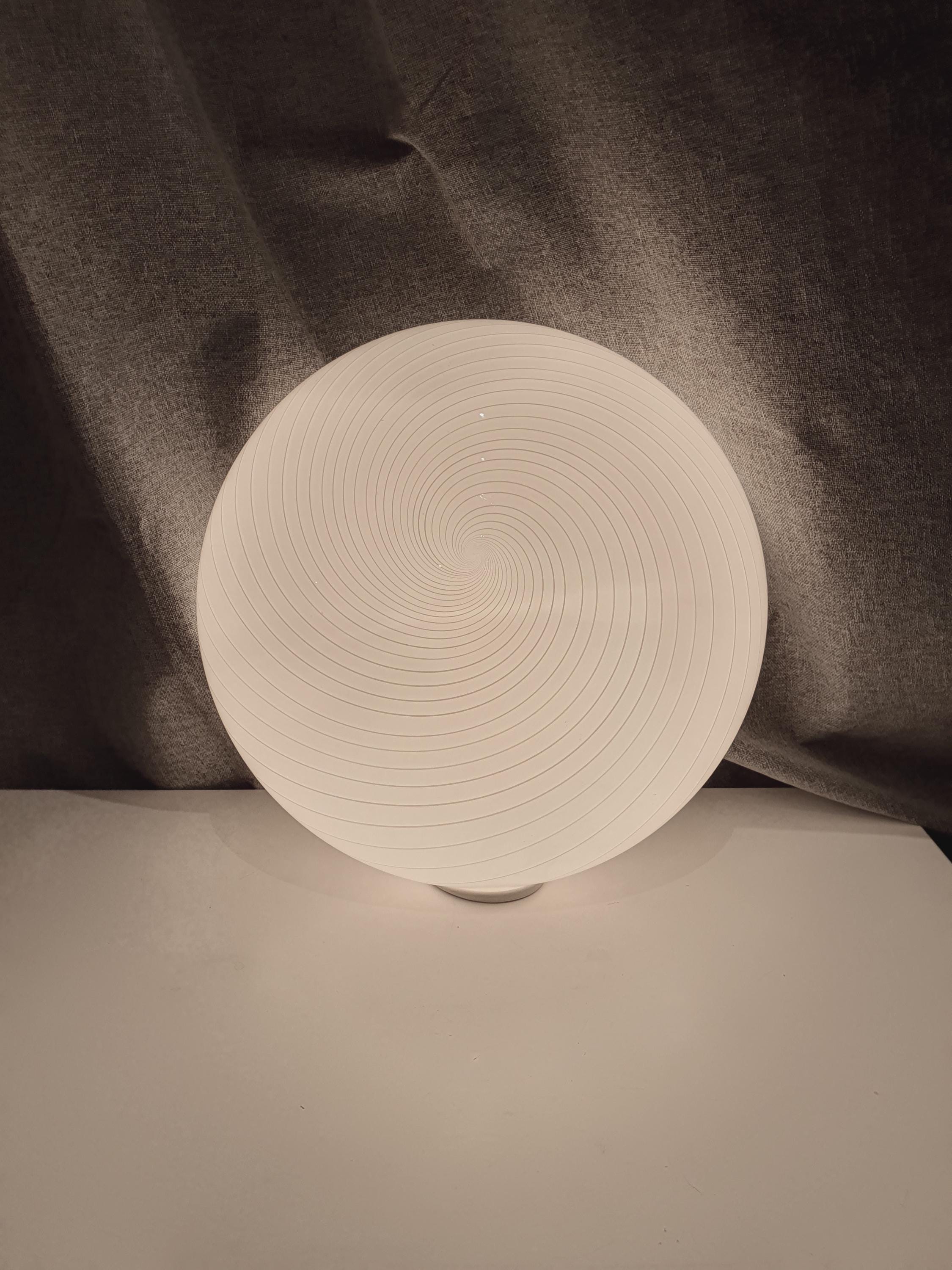 Vintage Murano Glass Flush Mount Light: White Swirl MCM Decor