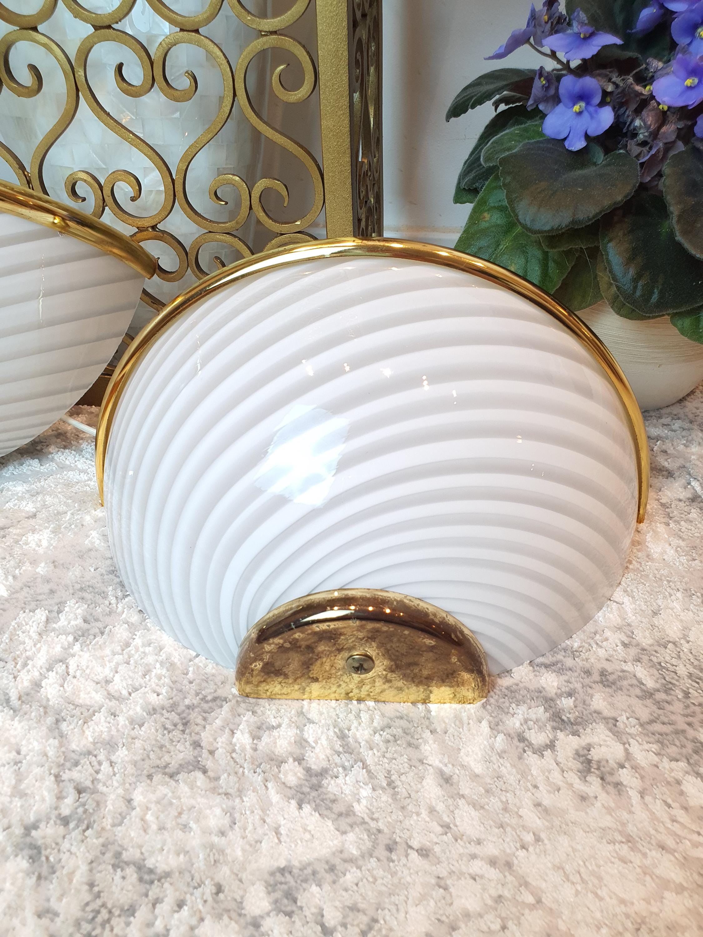 Murano Glass Sconces (Set of 3): White Swirl, Hollywood Regency Italian Lighting