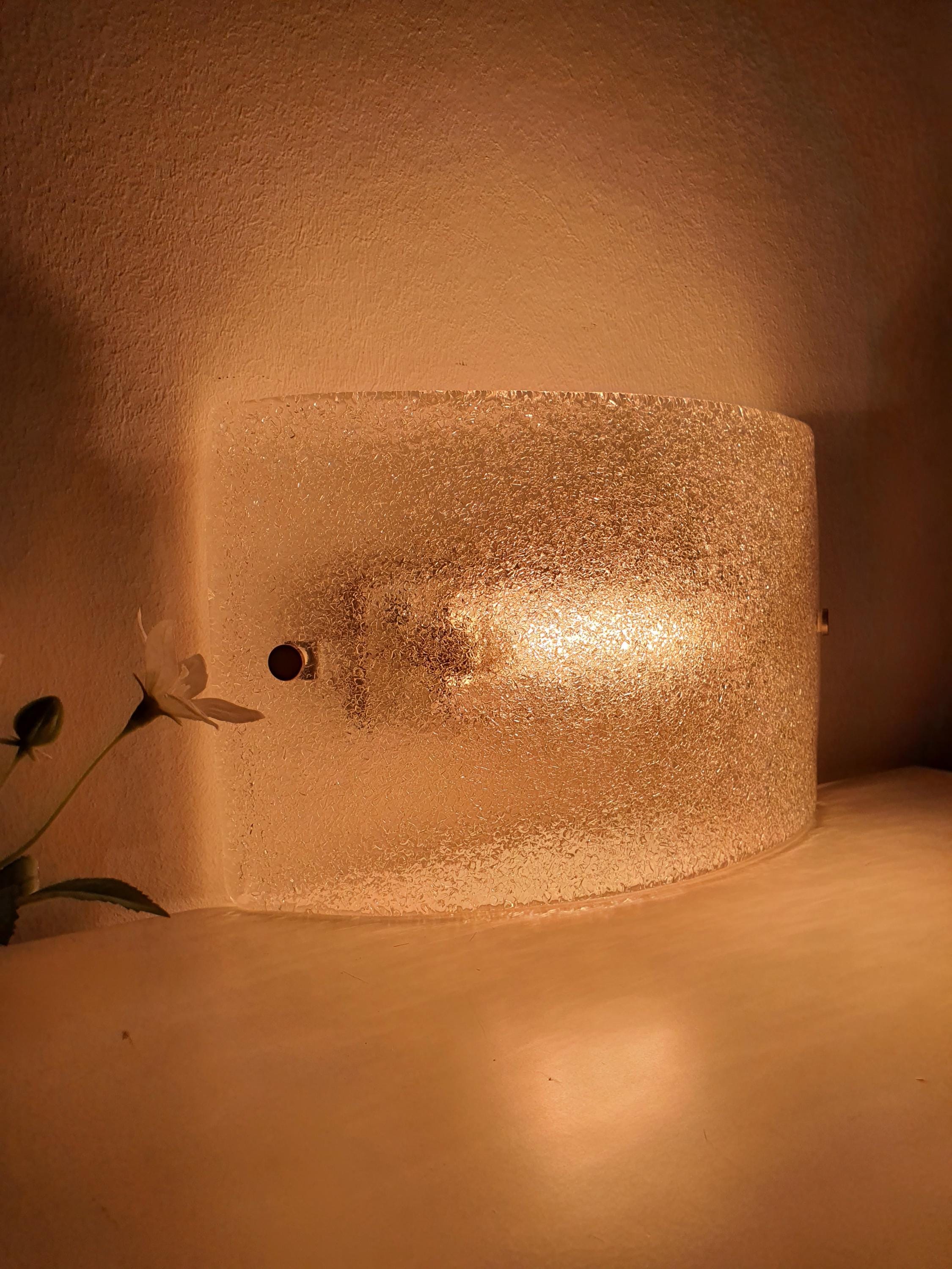 Ruggiu G3121.03 half moon curved single clear frosted Venice glass wall sconce