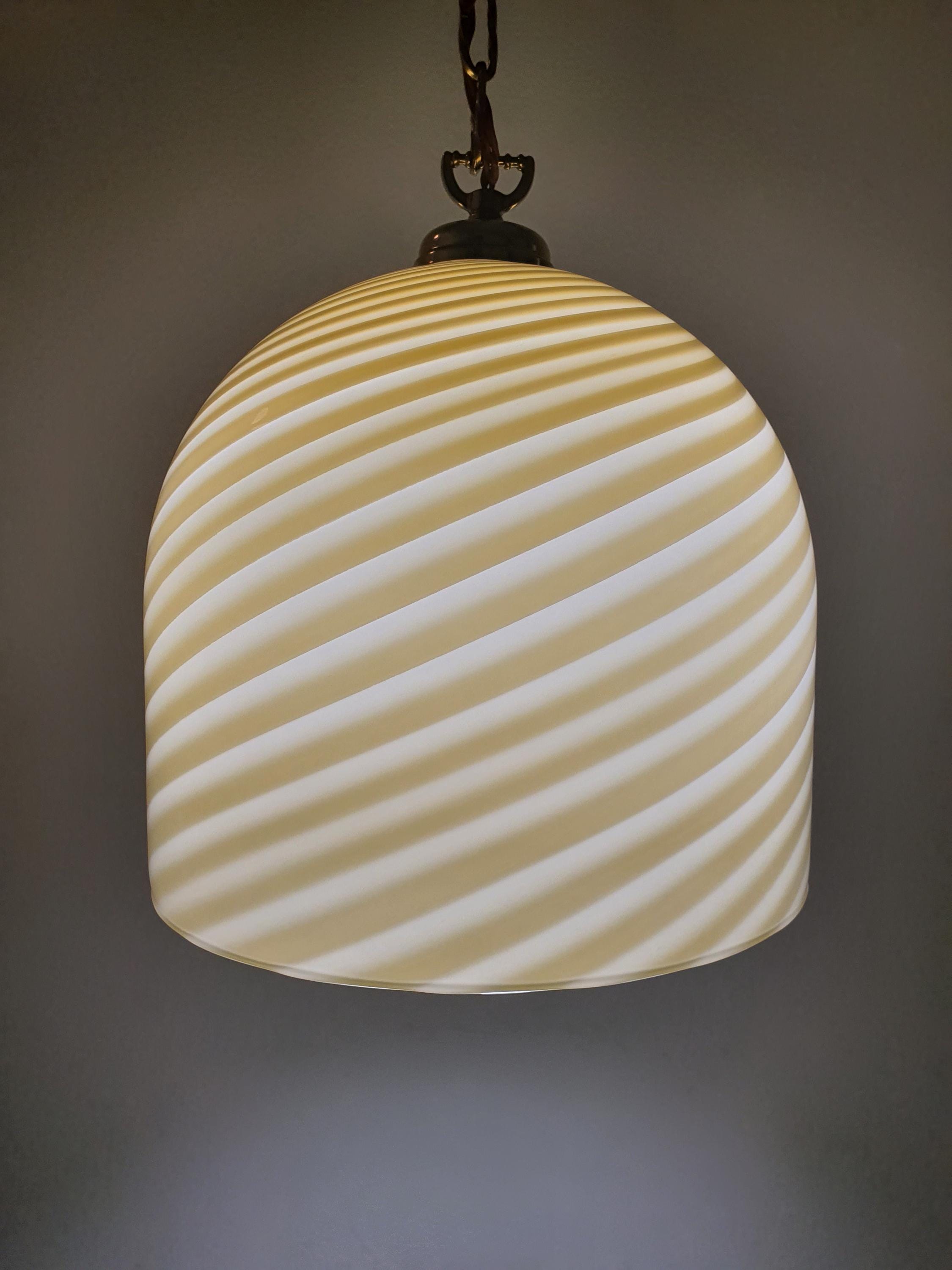 Vintage Beige Swirl Murano Glass Pendant Light - Italian MCM Decor