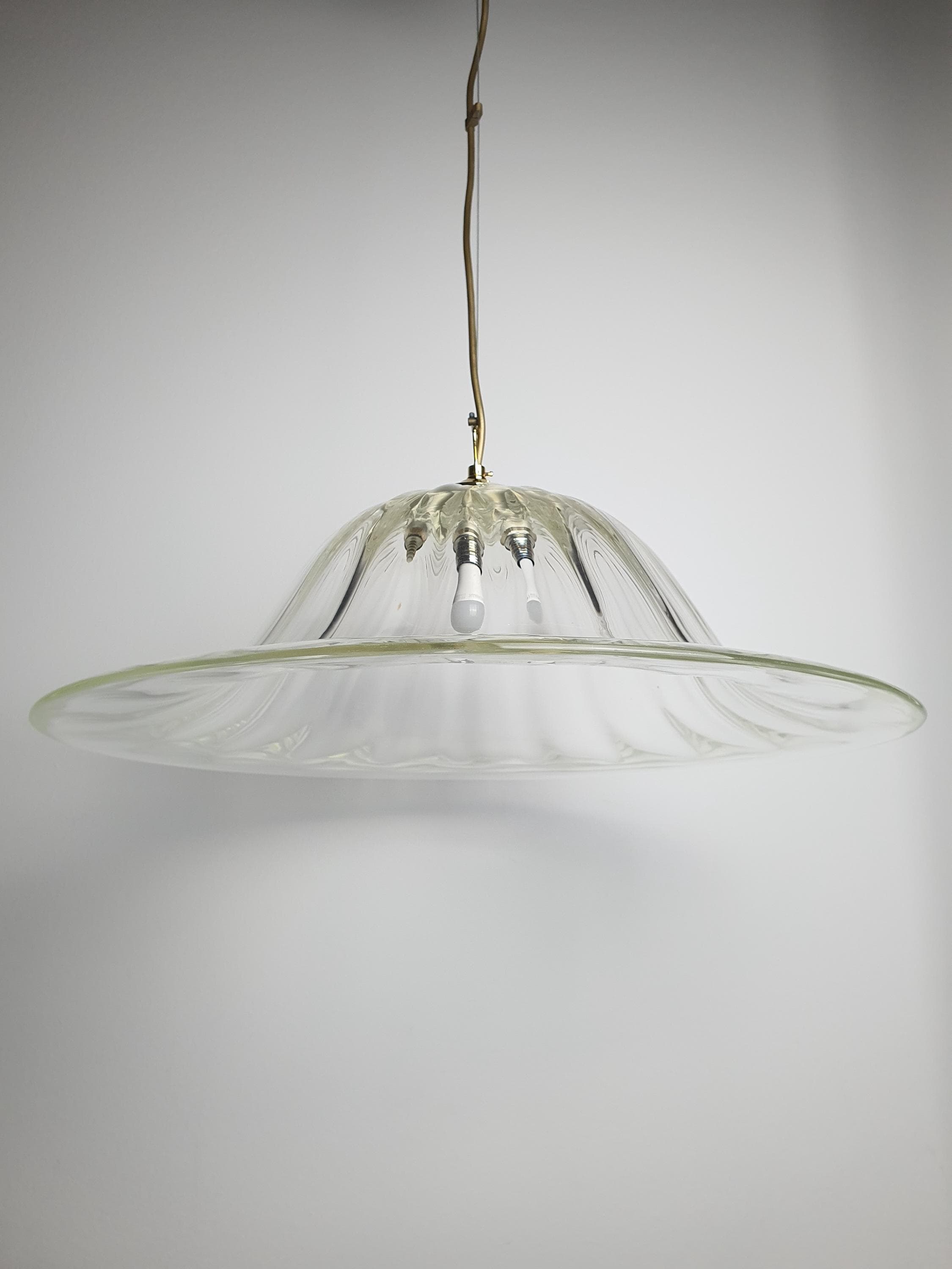 Vintage Murano Glass Lotus Pendant Light Heavy Thick Clear Italian Lighting