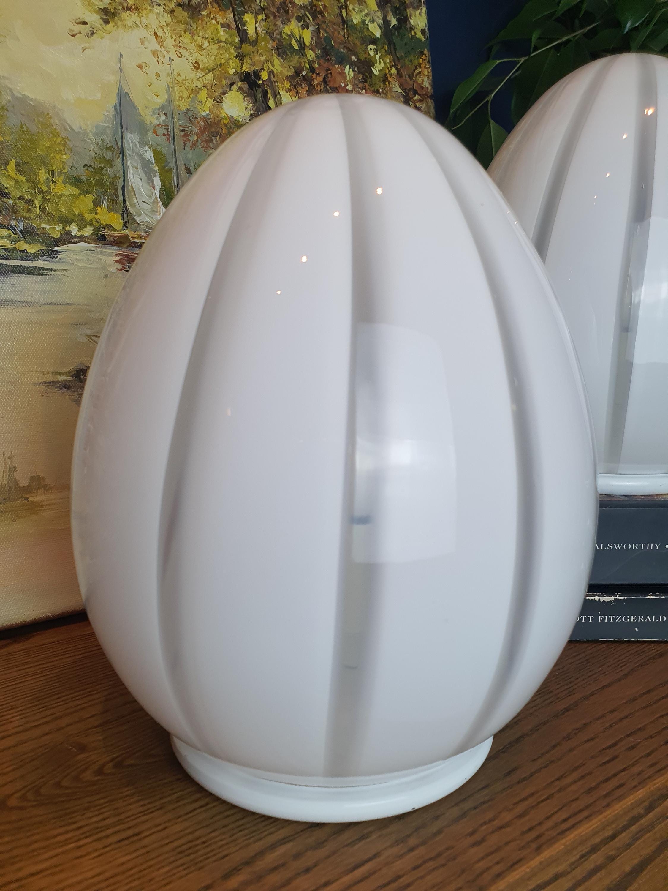 Murano Glass Bedside Lamps: Striped Egg Shape, Mid-Century Modern
