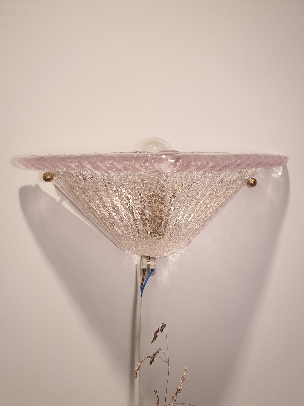 Vintage Murano Glass Sconces: Pink Transparent Triangle Art Deco Wall Lamps