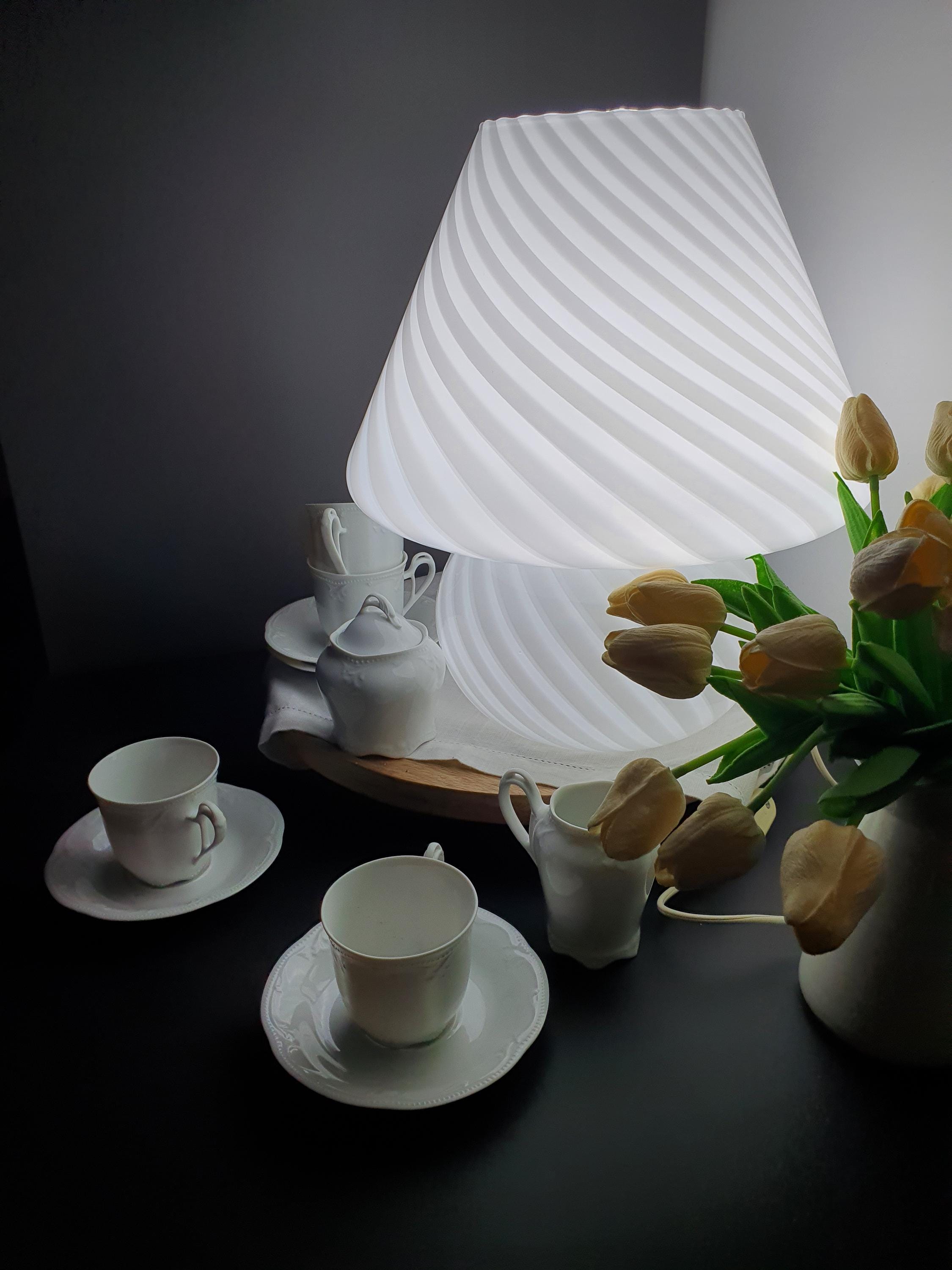 Murano Glass Mushroom Table Lamp: 1970s Swirl White Bedside Light