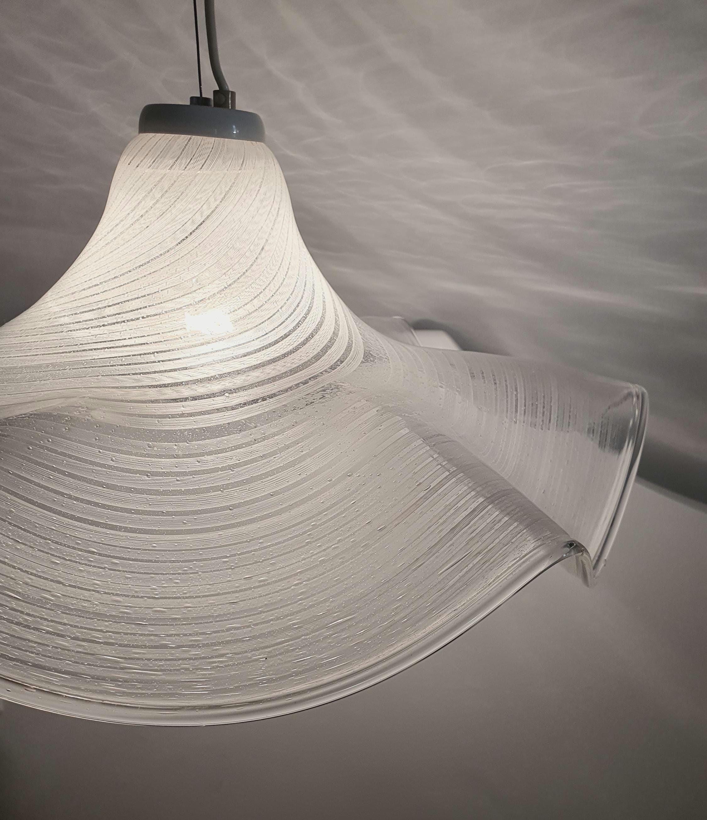Vintage Murano Glass Handkerchief Pendant Light: Italian Filigree Chandelier