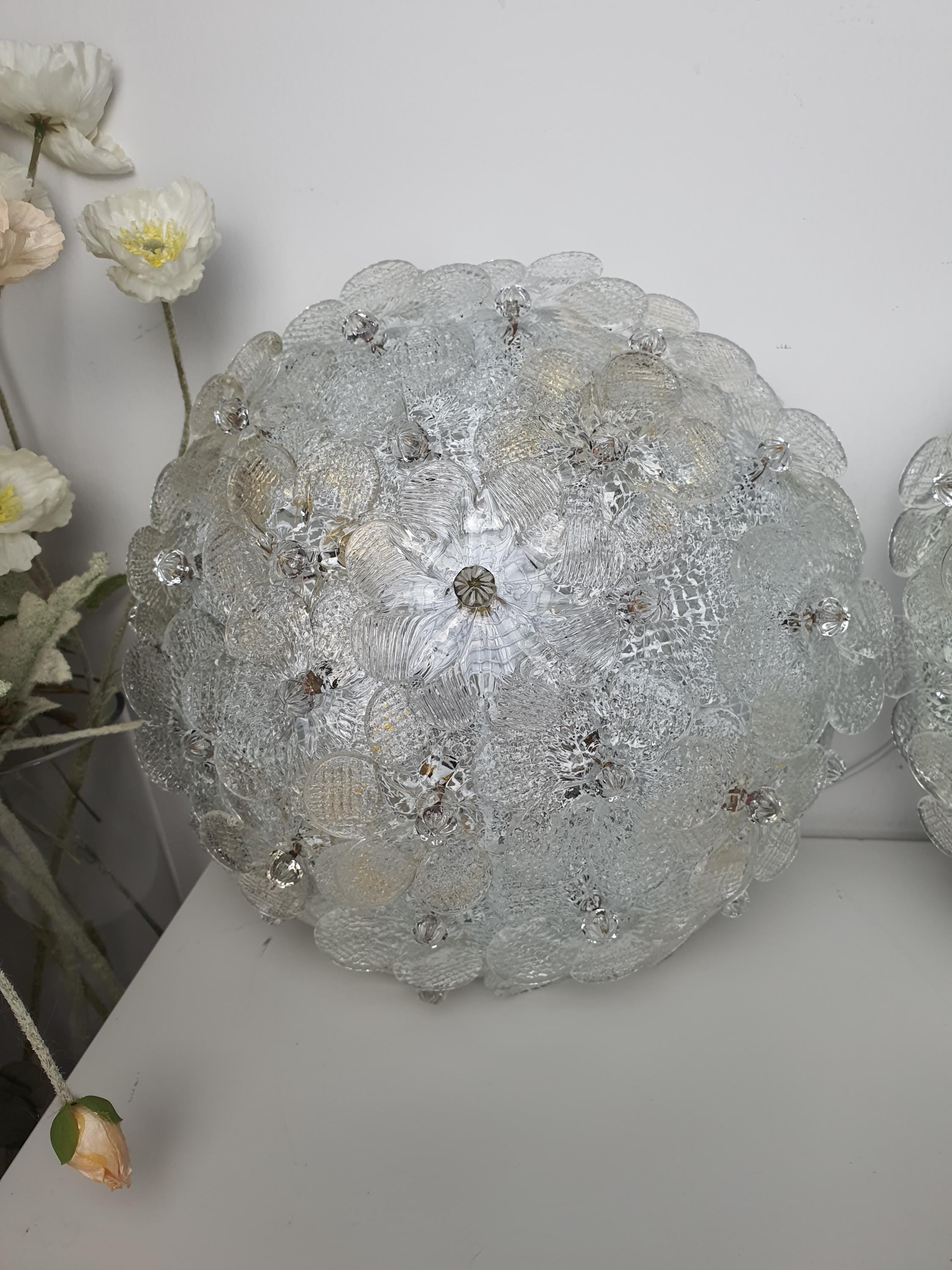 Vintage Murano glass bowl ceiling light — gold powder and millefiori, natural light