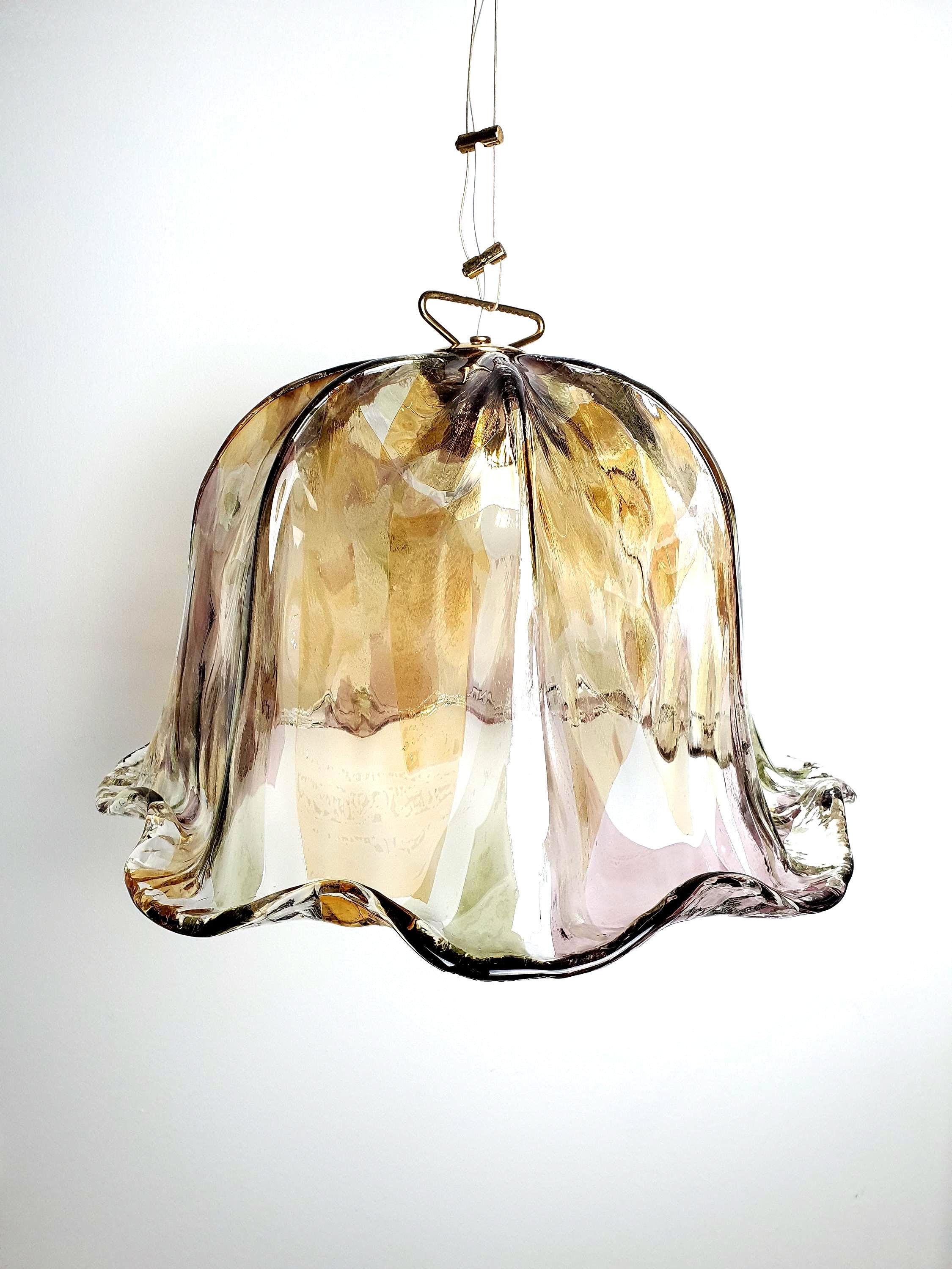 Colorful Murano glass pendant with flowing purple, green, and orange layers by La Murrina