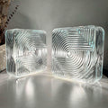 Pair of vintage square Brutalist MCM wall sconces, textured stamped clear glass, mixed metal bases, Italy 1960s–1980s