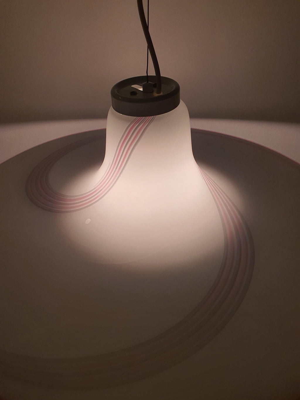 Murano Glass Hat Pendant Light: Pink Gray Swirl, Retro UFO Lamp