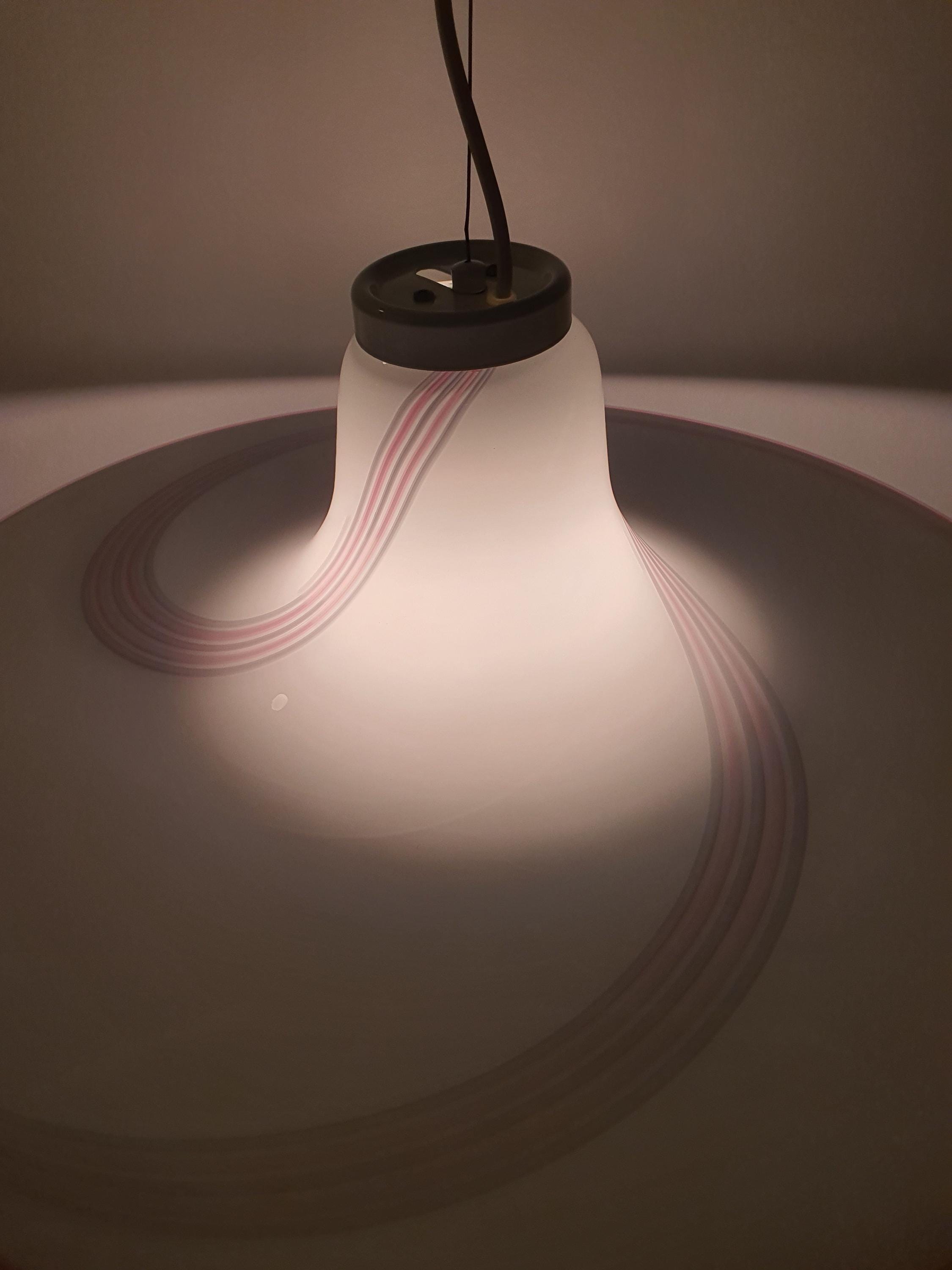 Murano Glass Hat Pendant Light: Pink Gray Swirl, Retro UFO Lamp