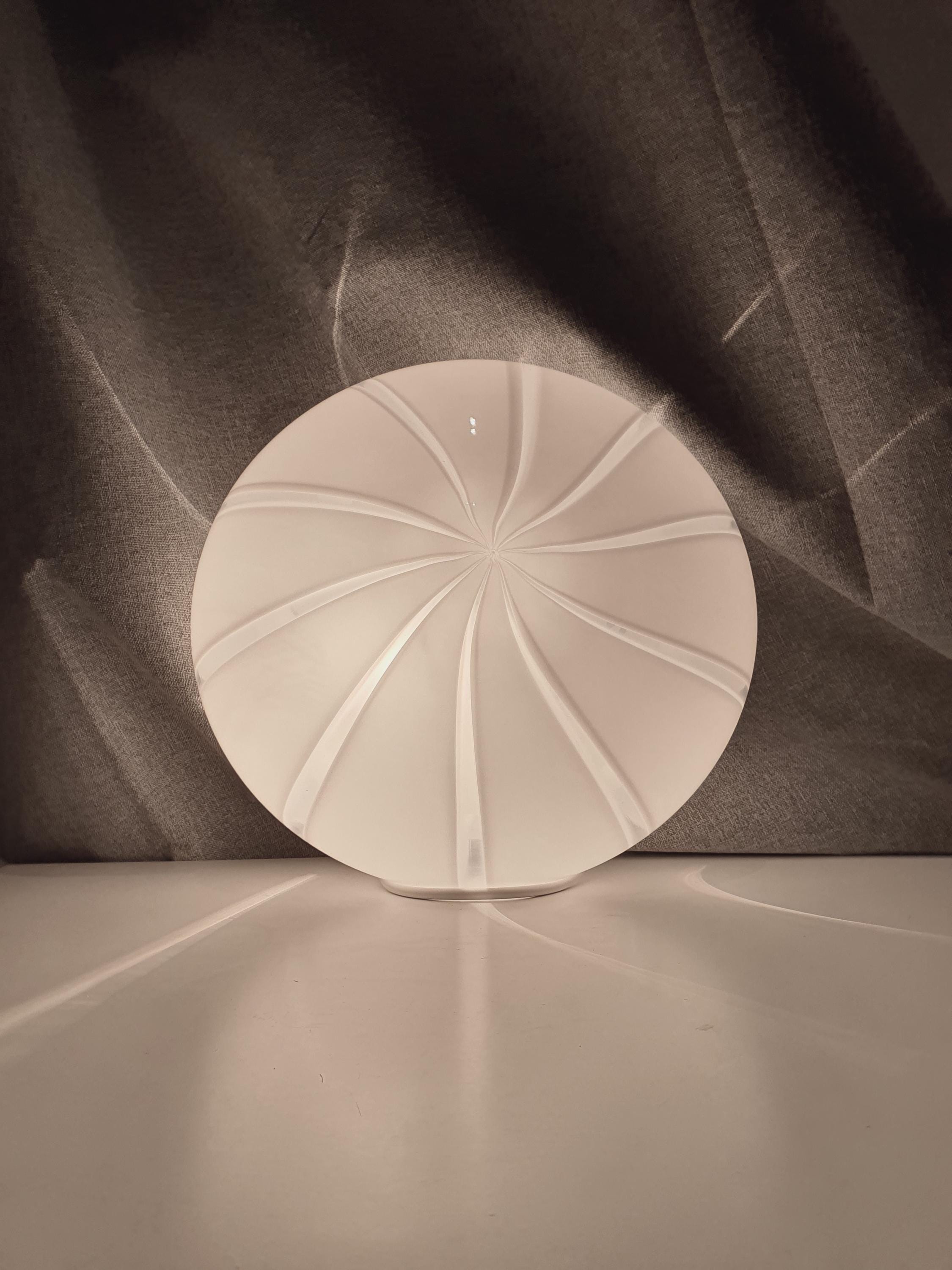 Vintage Murano Glass Flush Mount Light: White Swirl MCM Retro Lamp