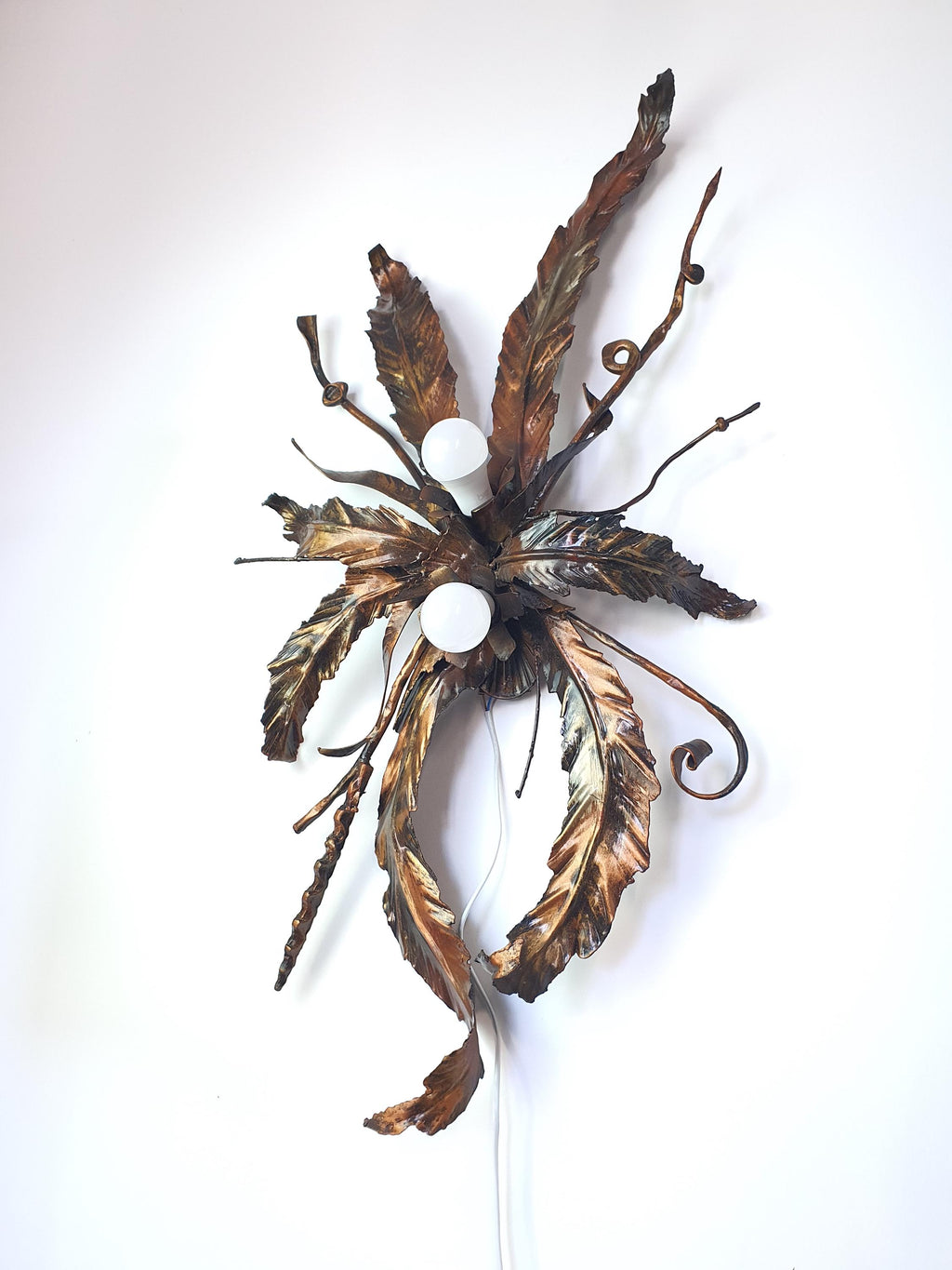 Hollywood Regency botanical ceiling light with decorative gilded foliage

