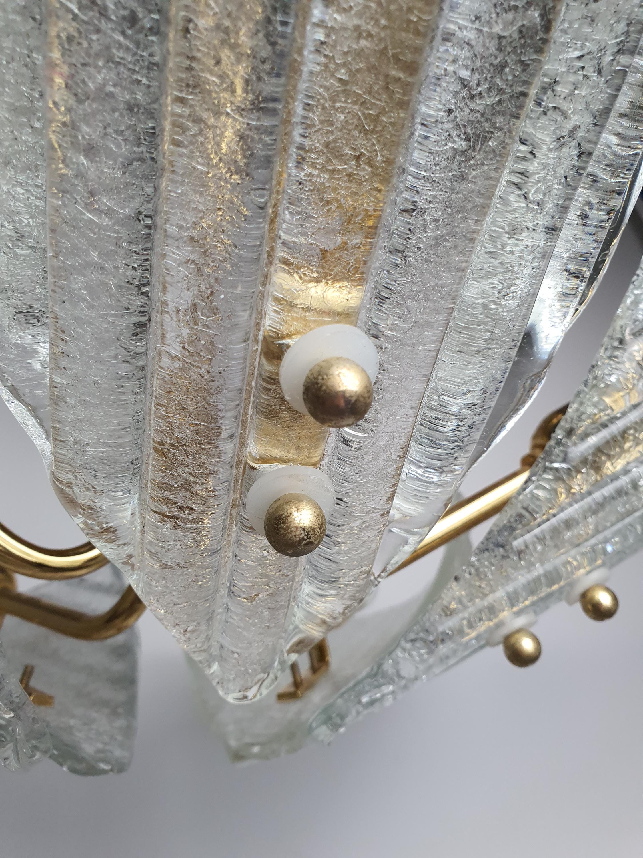 Vintage Murano Frosted Glass 5-Arm Chandelier | Hollywood Regency Lighting | Mid-Century Italian