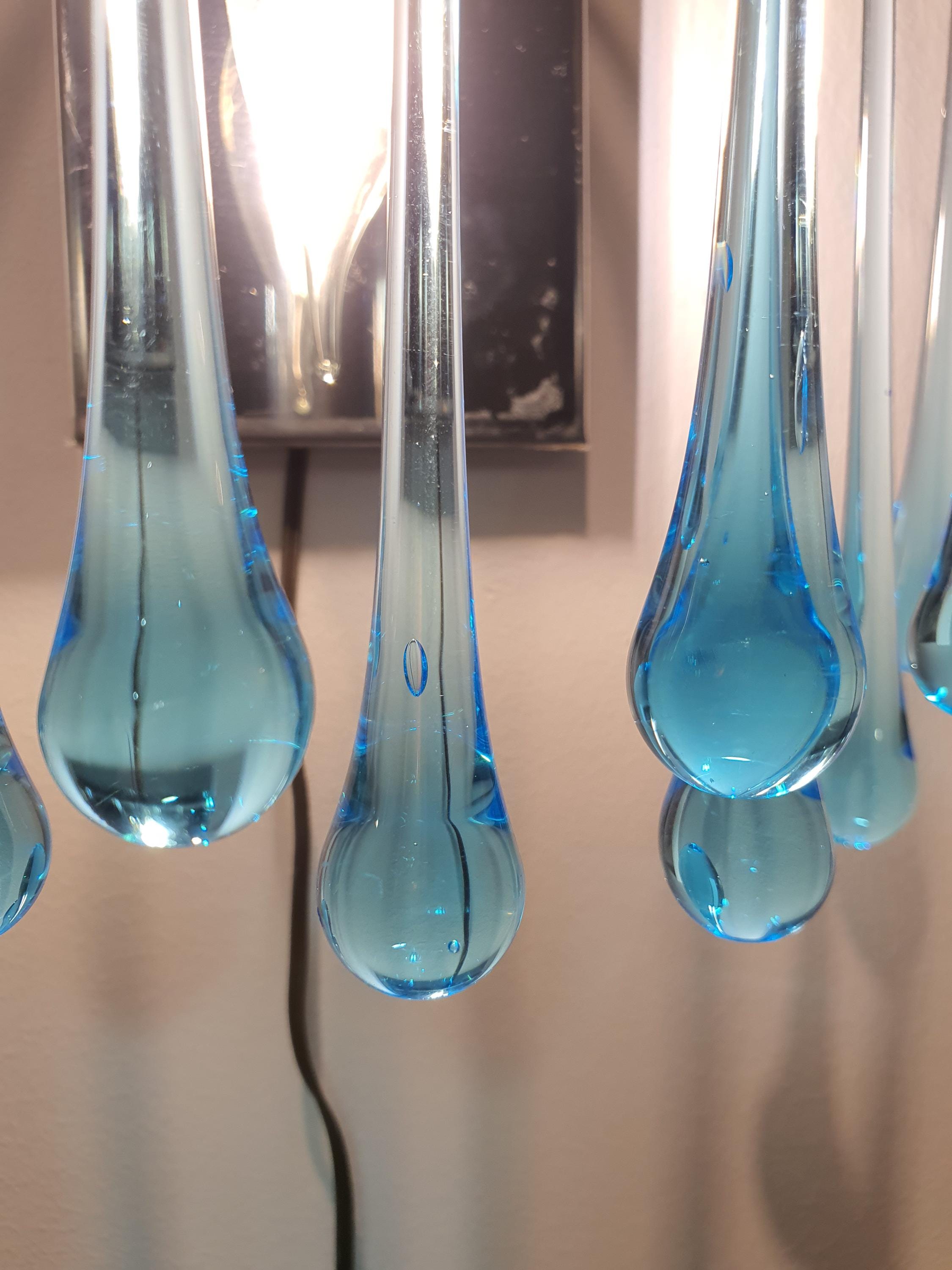 Vintage Murano Glass Teardrop Sconce: Blue Waterfall Light Fixture
