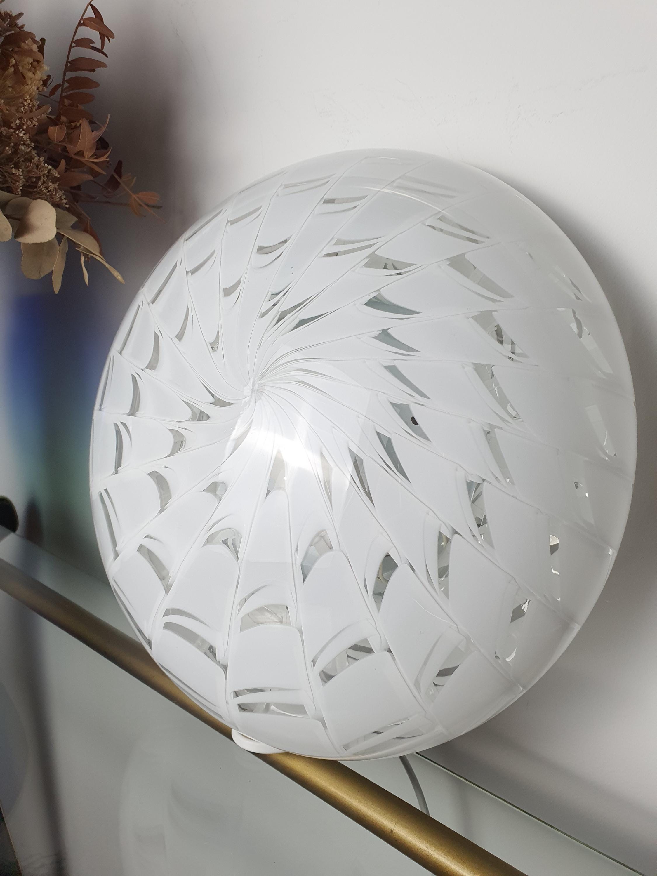 Starburst radiating pattern and clear glass contrast on vintage Murano flush mount, wall or ceiling, 1960s–1980s Italy
