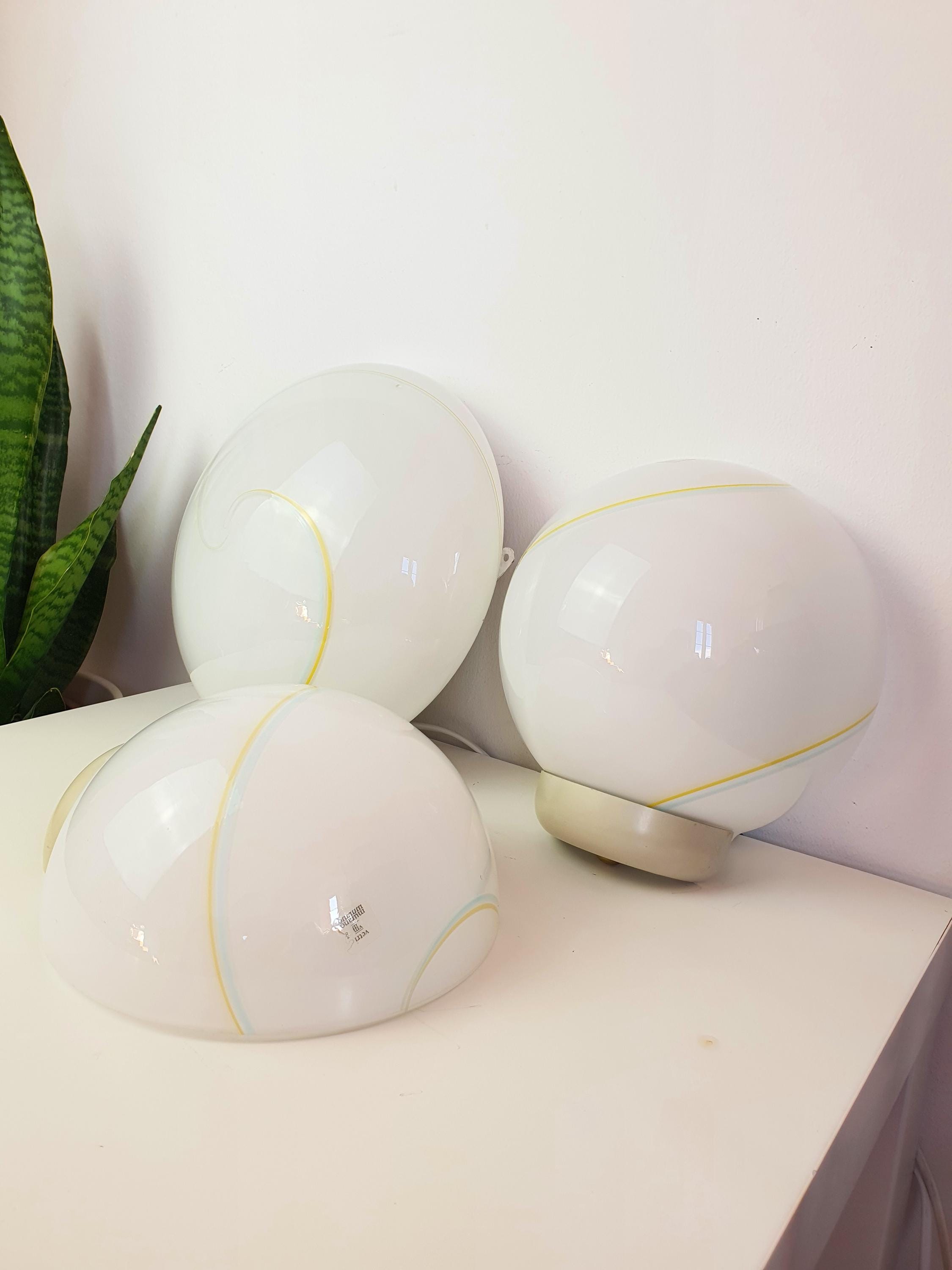 Murano Glass Lighting Set (3 Pieces) | Mid-Century Modern Sconces & Flush Mount | Italian Hand-Blown Vintage Light Trio