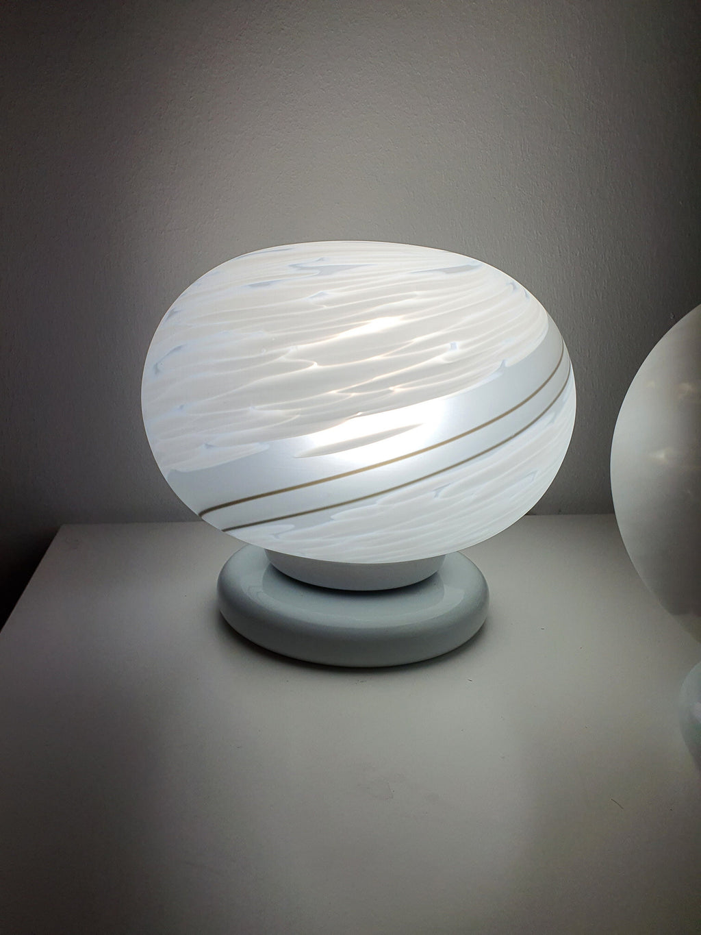 Murano Glass Globe Table Lamps: MCM Italian Swirl Bedside Lamps