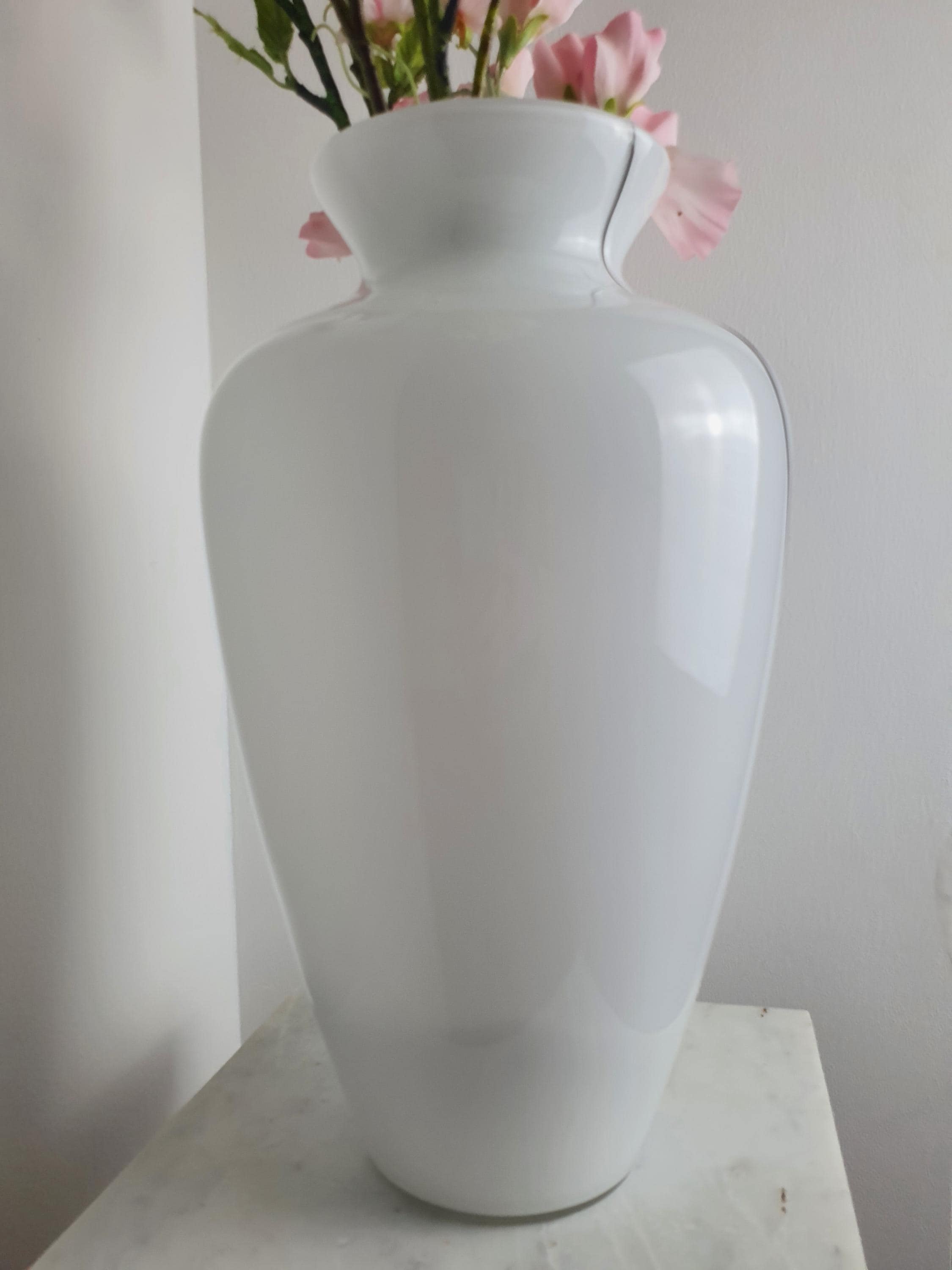 Vintage Murano Glass White Vase with Black Line | Midcentury Minimalist Italian Design
