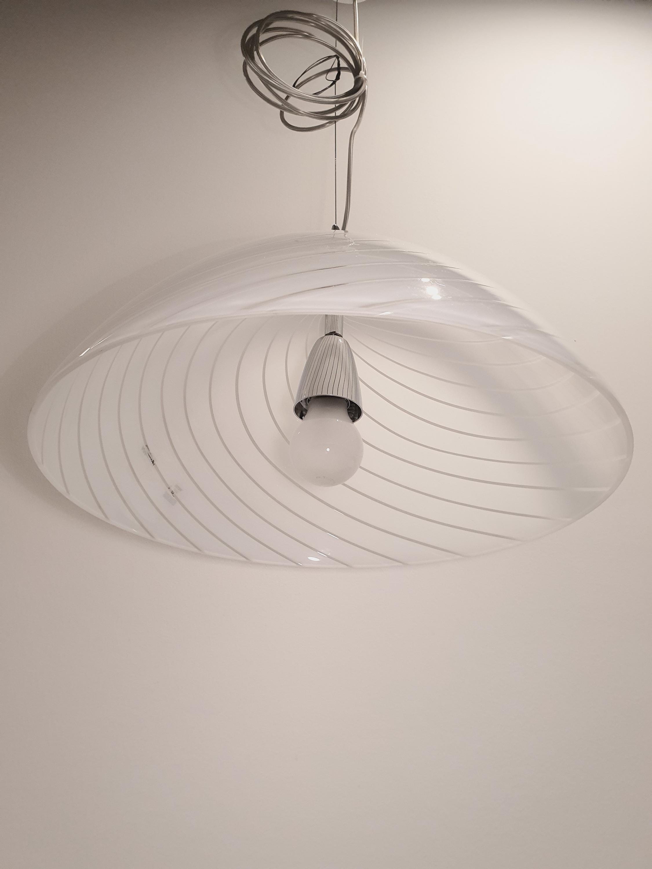 AV Mazzega Murano Glass Swirl Pendant Light: Italian Dome Lamp