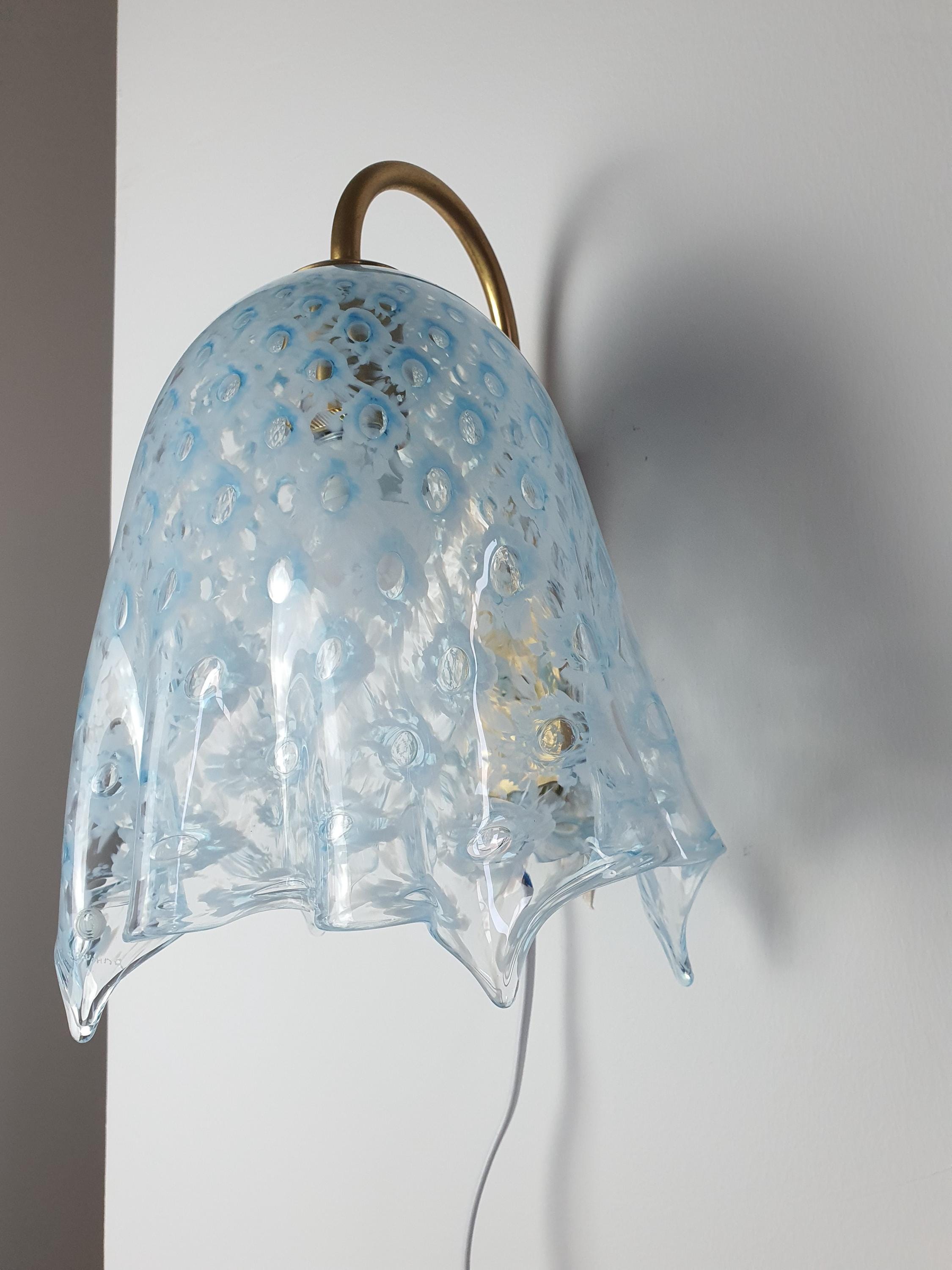 La Murrina Murano Glass Blue Flowing Wall Sconce | Vintage Art Deco Italian Lighting