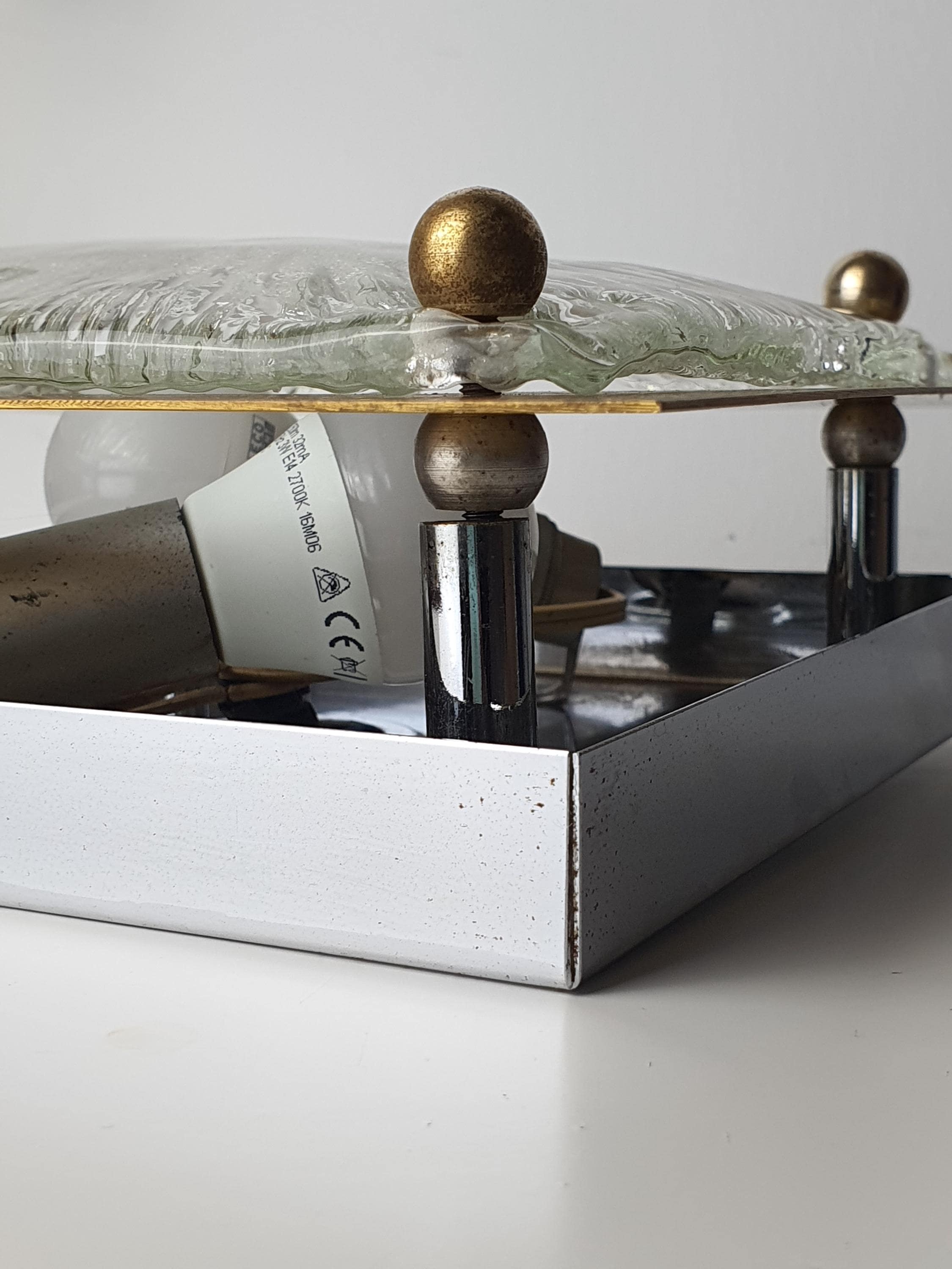 La Murrina Vintage Murano Glass Flush Mount – Handblown Organic Square Ceiling Light