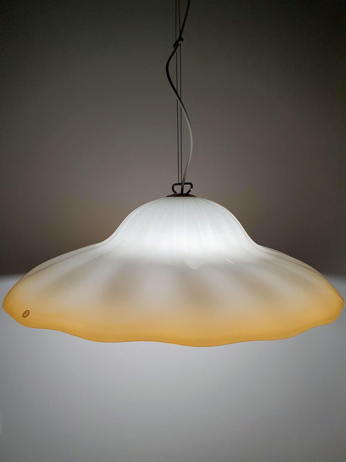 Große La Murrina Vintage-Muranoglas-Blumenpendelleuchte mit crème brûlée Karamell Verlauf