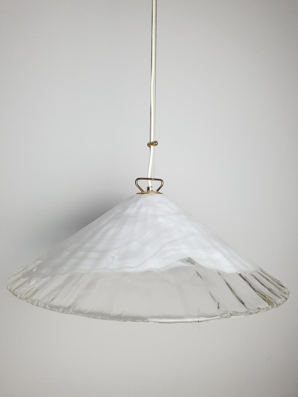 La Murrina White Wave Cone Pendant Light | Vintage Handcrafted Murano Glass | Italian Mid-Century Modern