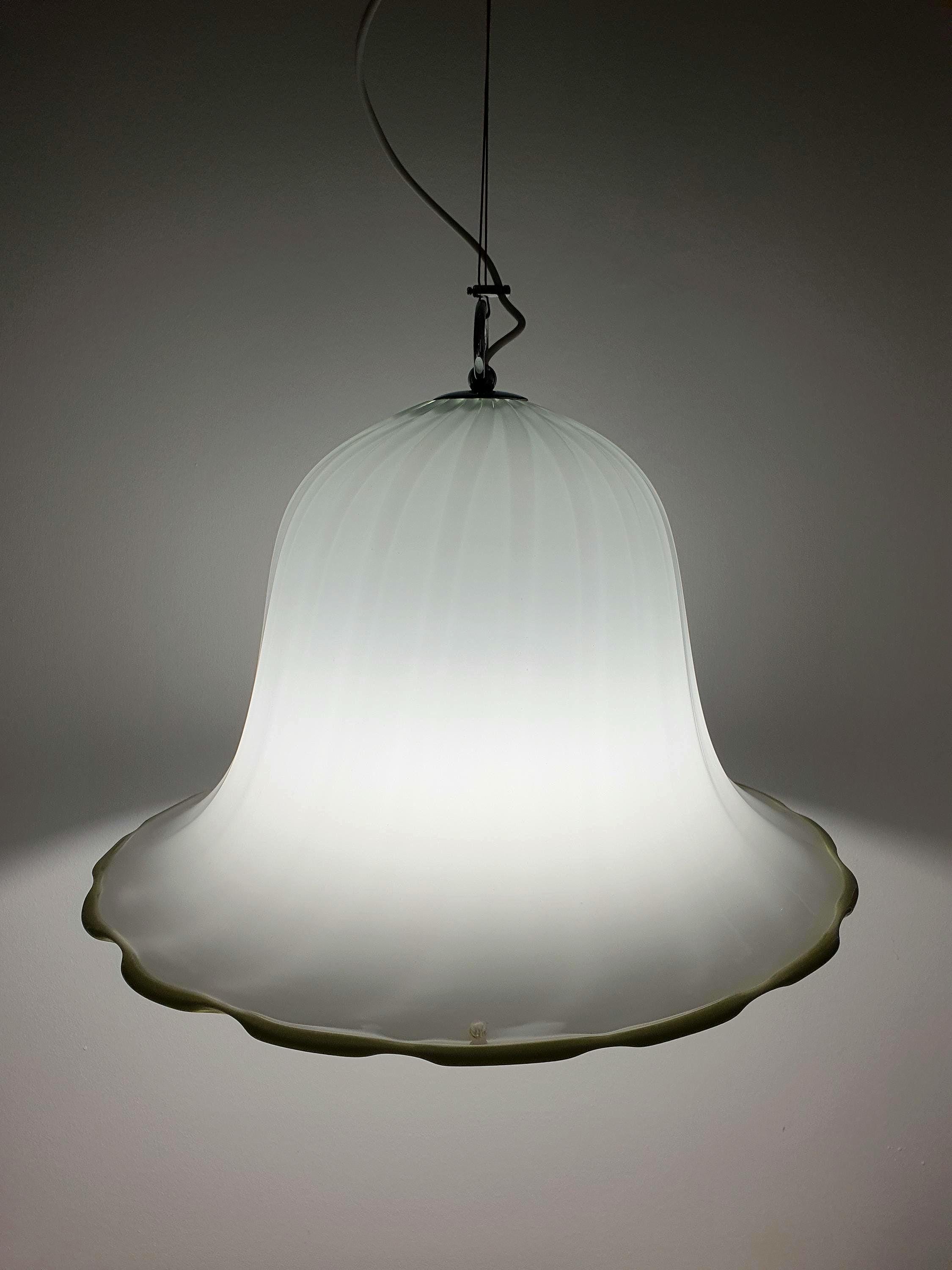 La Murrina Tulip Pendant Light | Vintage Murano Glass Light with Green Edge