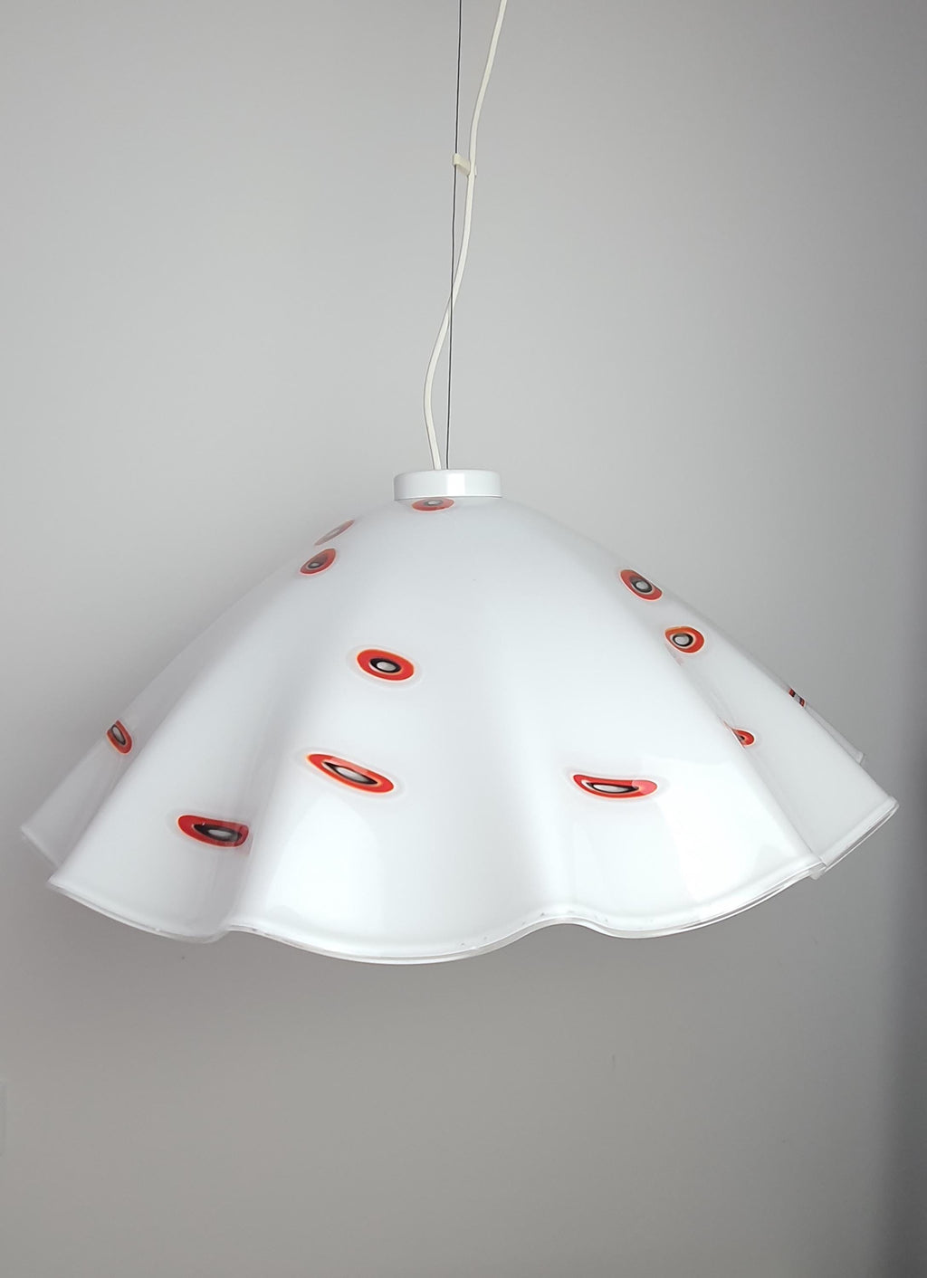 Vintage Murano Glass Pendant Light: Italian MCM Skirt Lamp with Red Spot