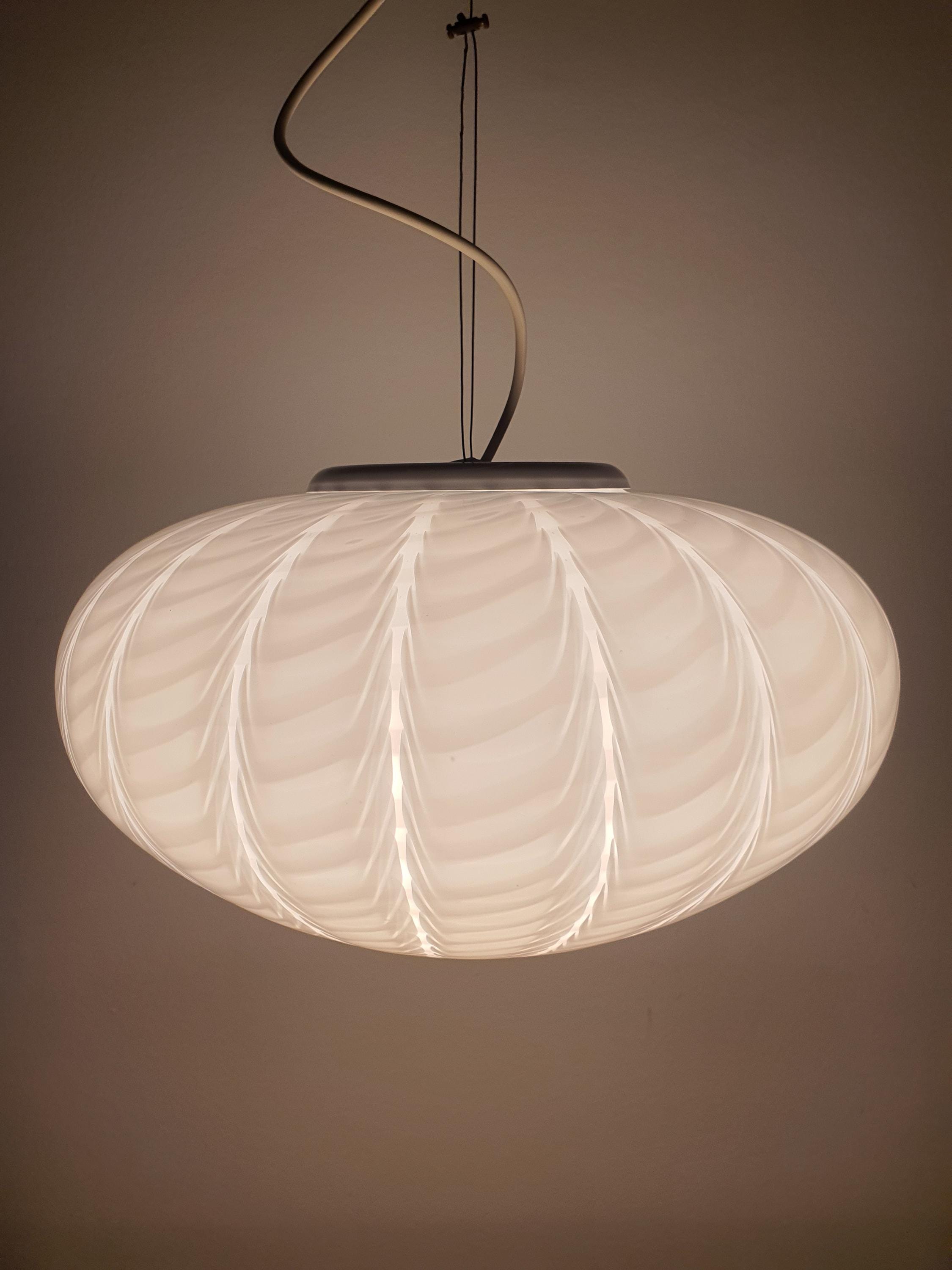 Murano Glass Wave Globe Pendant Light: Handcrafted MCM Scandinavian Decor