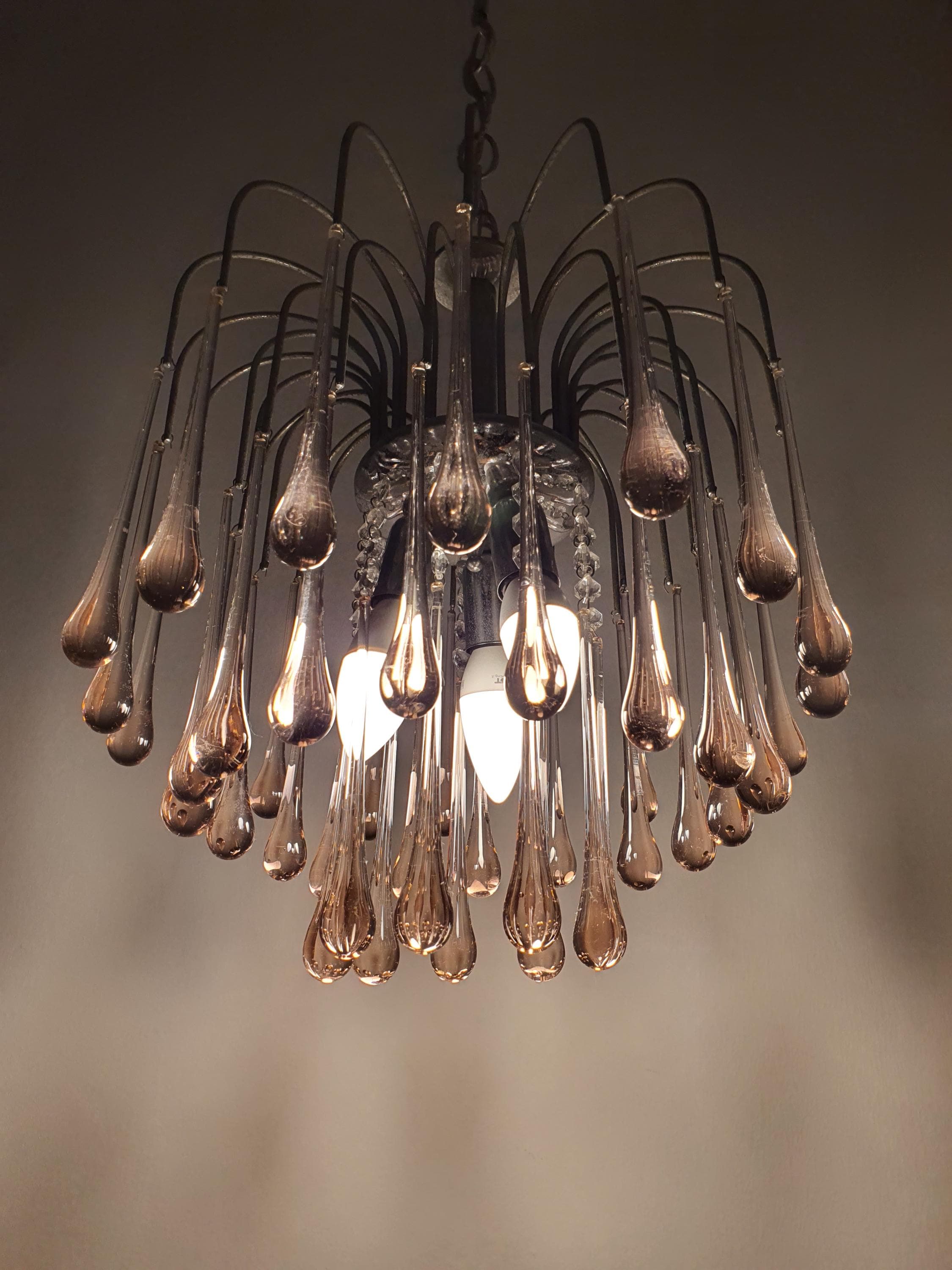 复古穆拉诺粉色水滴吊灯 | 镀铬底座意大利经典吊灯