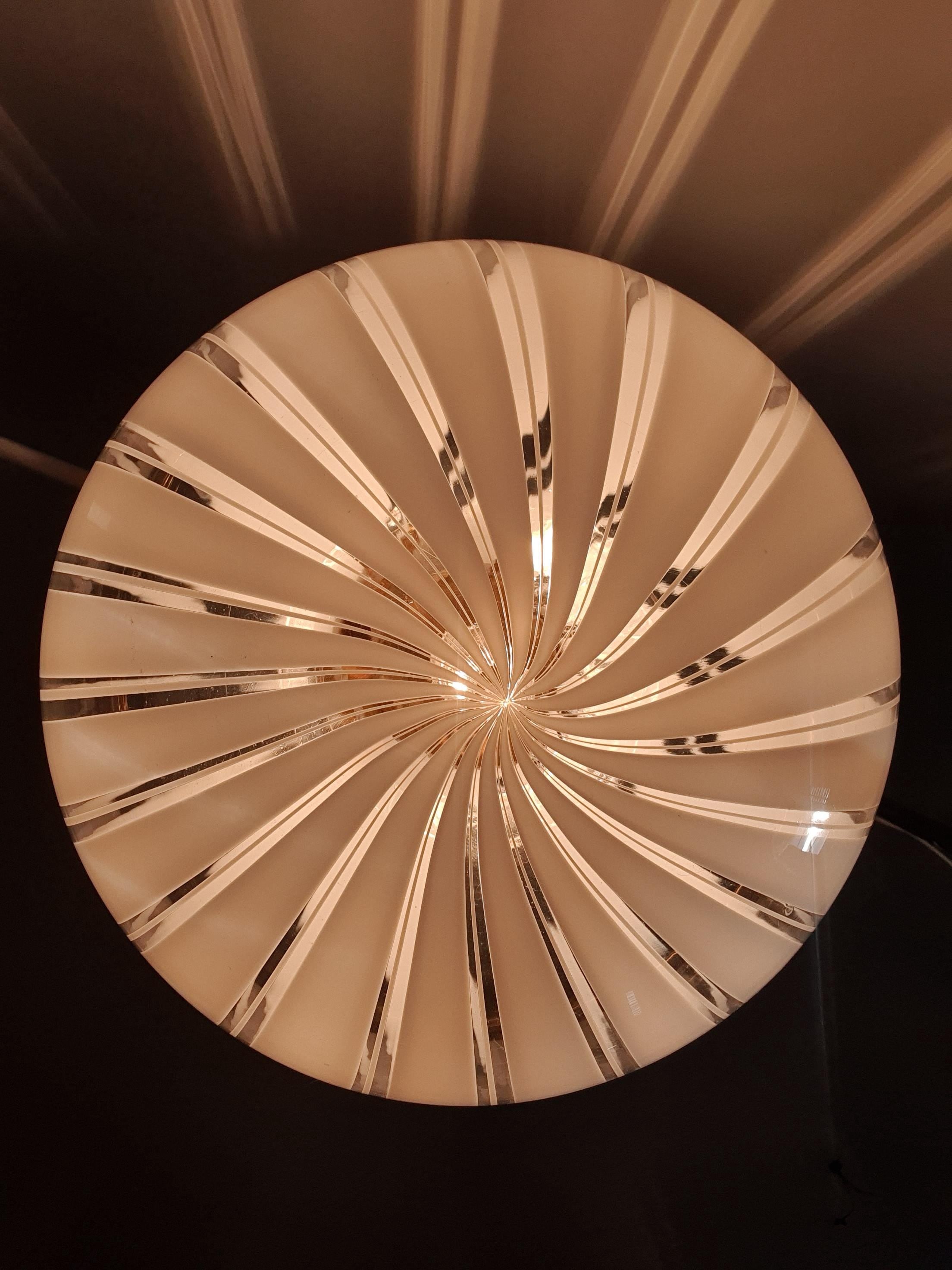 Murano Glass Globe Pendant Light: Italian Filigree MCM Chandelier