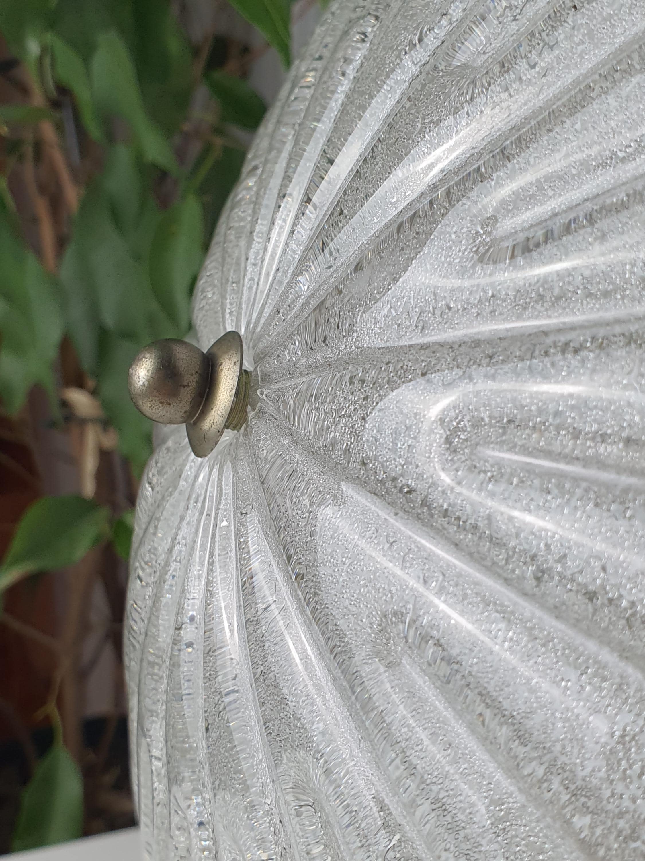 Murano ribbed shell flush mount side profile, showing 11cm low-profile depth, thick ribbed glass and smooth exterior