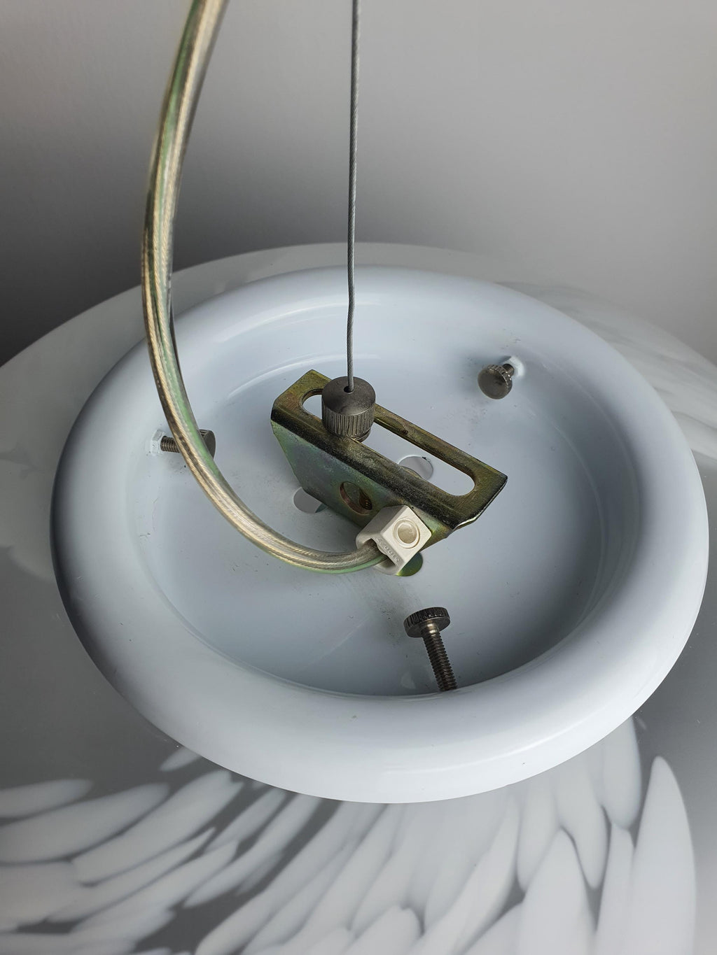 White Spotted Murano Glass Globe Pendant Light: Mid-Century Modern Italian Lighting