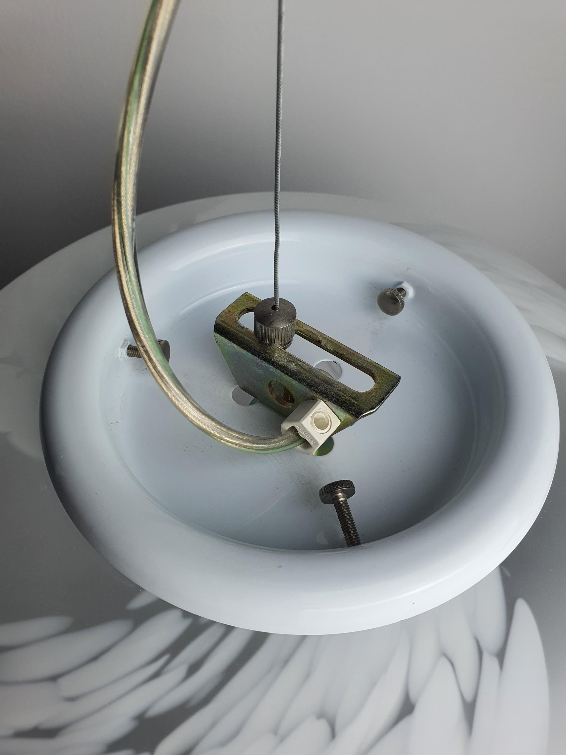 White Spotted Murano Glass Globe Pendant Light: Mid-Century Modern Italian Lighting
