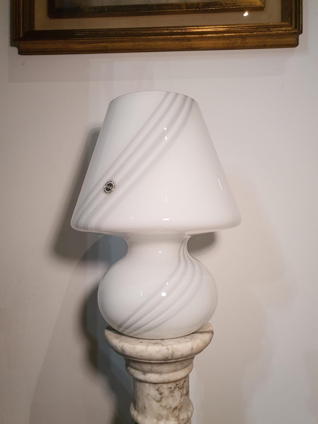 Murano Glass Mushroom Lamp: 1980s Mid Century Modern Swirl Bedside Light